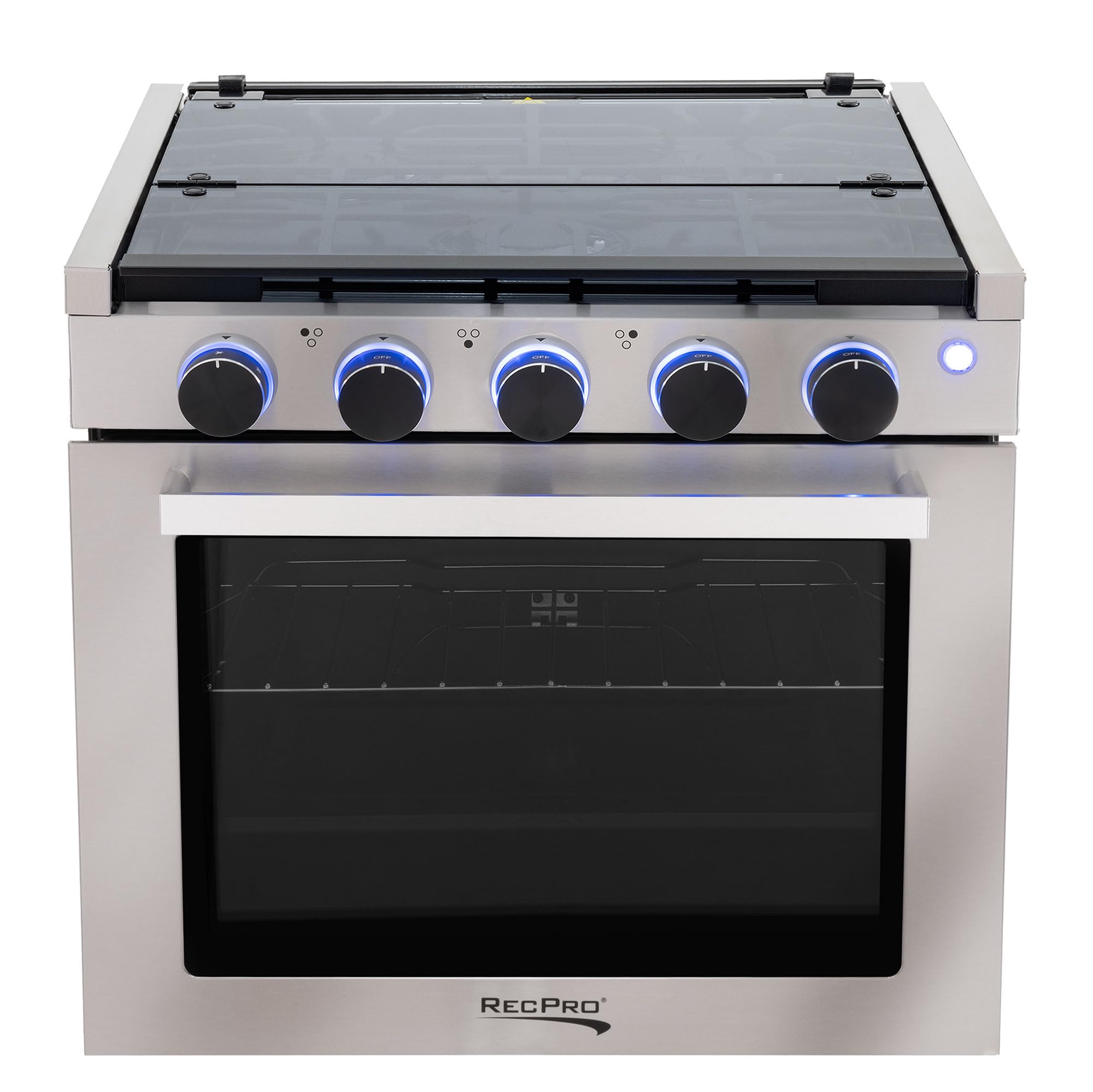 RecPro RV Stove | Gas Range 21" Tall | Optional Vented Range Hood | 3 Burner | 1.8 Cu. Ft | 7100 BTU | Black or Silver Color Options (Silver, No Vented Range Hood)