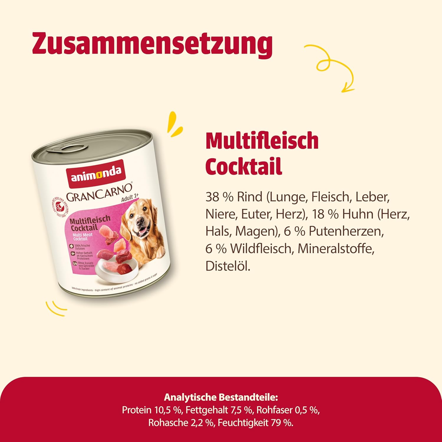 animonda GranCarno Adult Deftige Variation (6 x 800 g), Hundenassfutter für ausgewachsene Tiere, Nassfutter für Hunde mit 100% frischen, fleischlichen Zutaten, Hundefutter ohne Getreide
