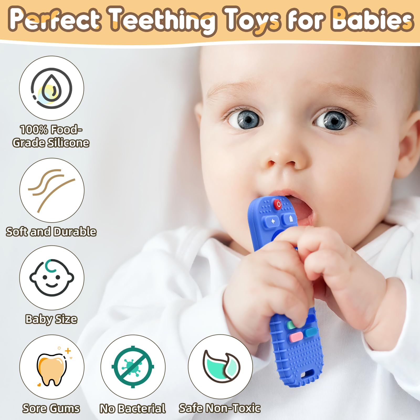 Zahnen Beißringe Spielzeug für Babys 3-6-12 Monate Geschenke, Fernbedienung Baby Zahnungshilfe für 7 8 9 Monate Kleinkind Autismus, Lebensmittelqualität Silikon Badespielzeug, Schwarz