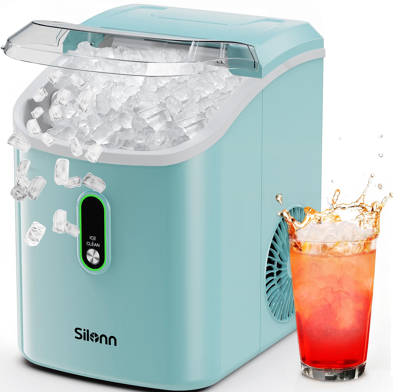 Nugget Ice Maker Countertop, Silonn Chewable Pellet Ice Machine with Self-Cleanin Function, 36lbs/24H Portable Ice Makers for Home Kitchen Officce, Black