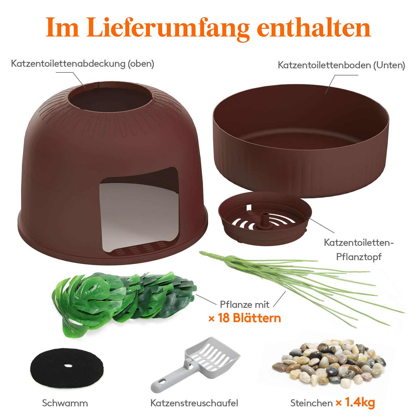 Lifewit Katzenklo Blumentopf mit Pflanze & Schaufel, Katzenklo Versteckt, Katzentoilette XXL mit Geruchskontrolle & Kohlefilter, Wohnzimmer, Schlafzimmer, Ecke, Weiß
