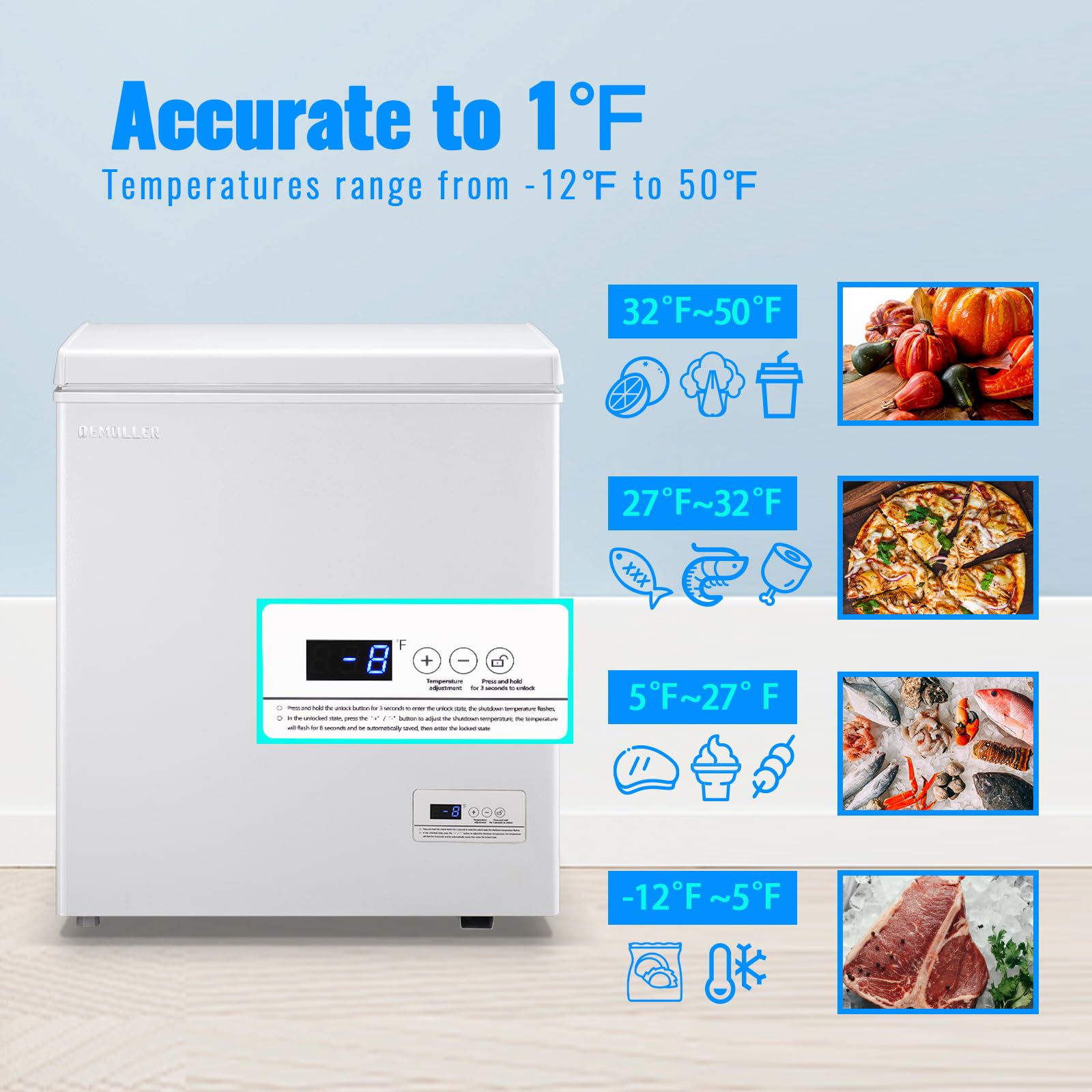 Mini Chest Freezer Compact Deep Freezing Machine with Electronic Temperature Control (Accurate to 1 ℉) Freestanding Small Freezer with 2 Removable Storage Baskets Black