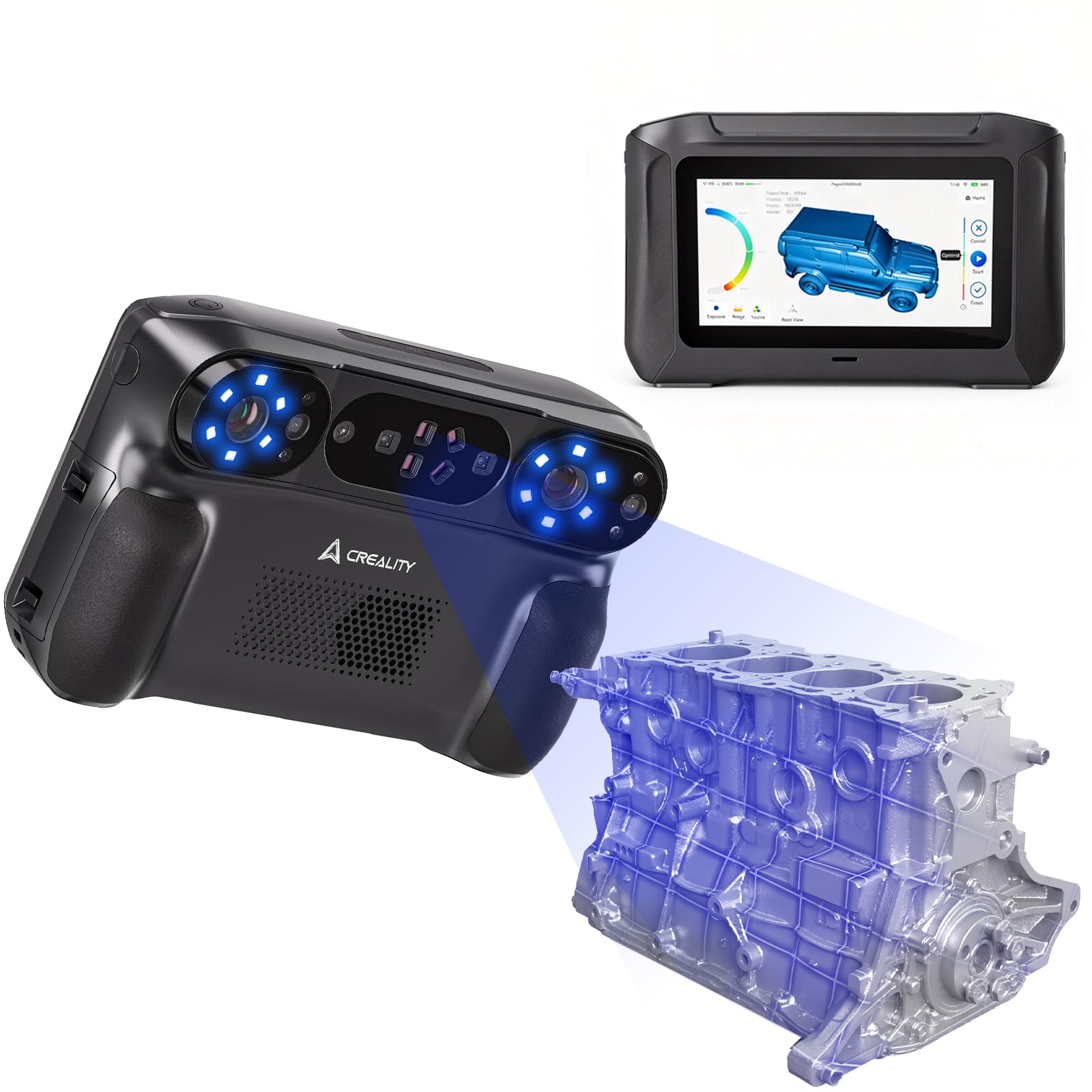 Creality 3D Scanner Sermoon S1 for Engineering Projects.,1+7+34 Blue Laser Handheld Scanner with Metrology-Grade 0.02mm Accuracy,Anti-Shake Tracking,Up to 90FPS Scanning Speed