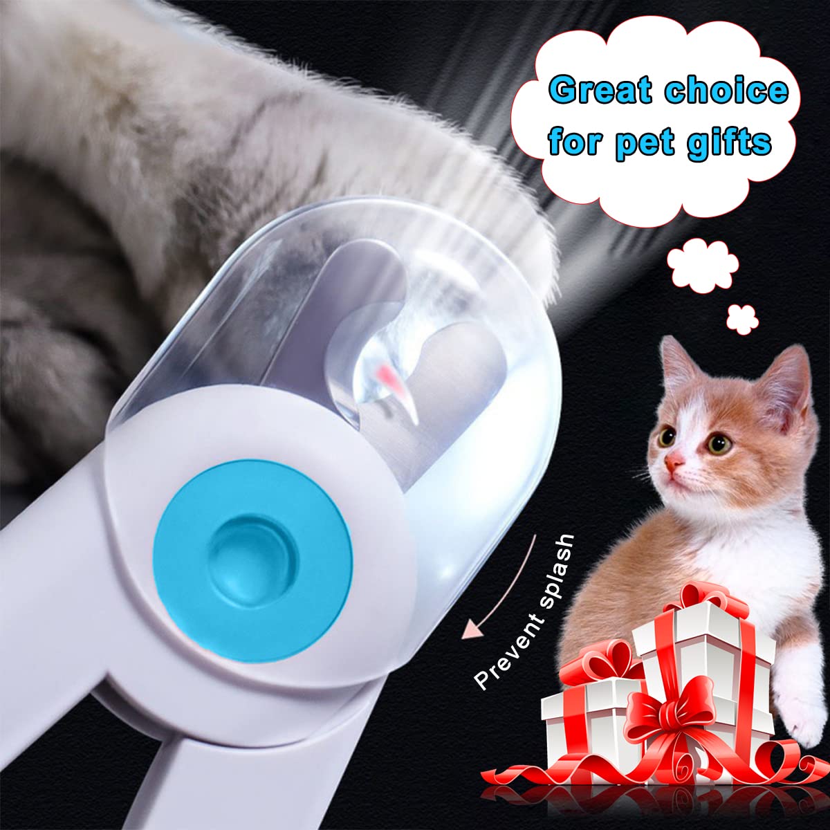 EPROICKS Nagelknipser mit Led-Licht für Hunde Katzen, Krallenschere für Katzen Hunde, mit Nagelfeile und Spritzfest Schutzvorrichtung, für Mittlere und Kleine Haustiere Krallenpflege