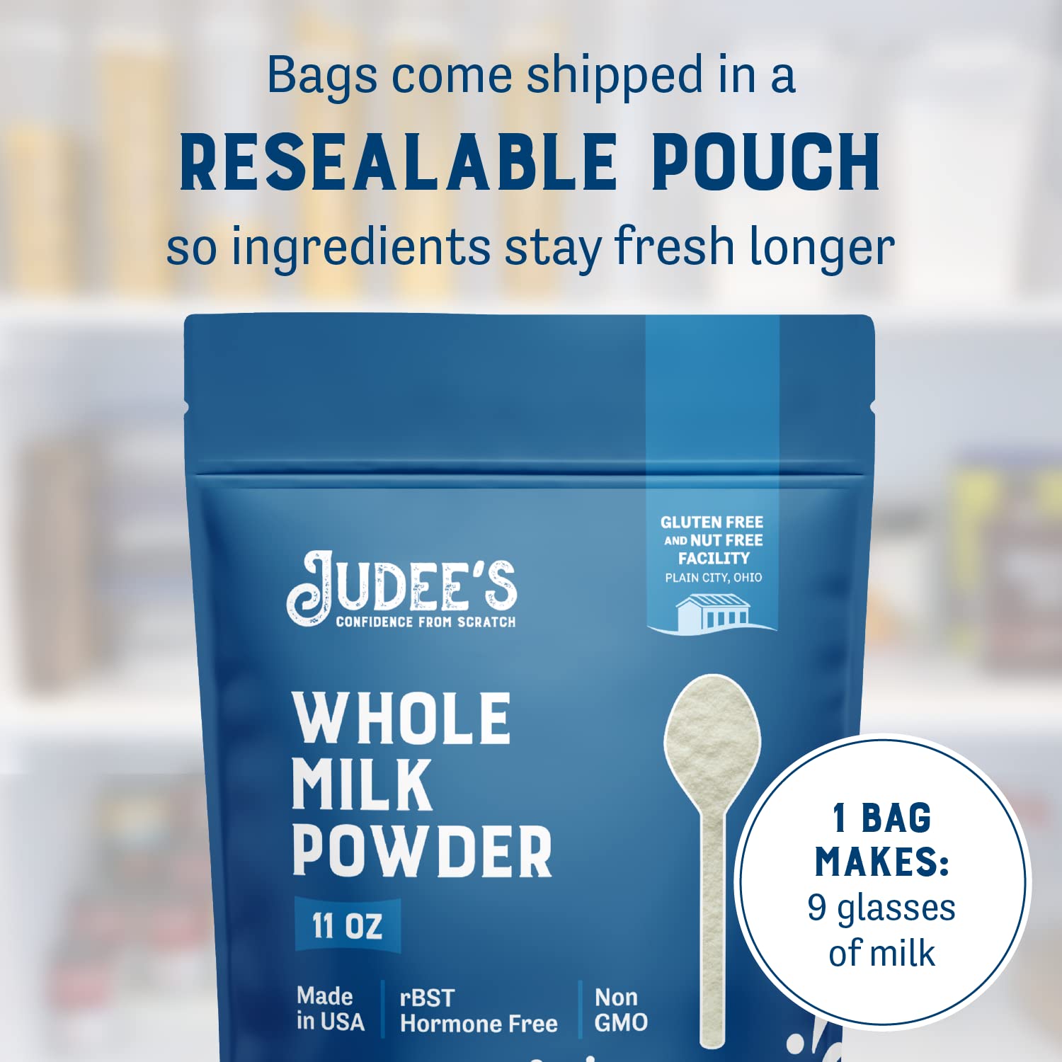 Judee's Gluten Free Whole Milk Powder - Versatile Powdered Milk for Baking - Shelf Stable Dry Mix for Long-Term Storage - 40 oz, Pack of 1