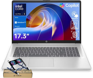 HP 17.3" Touchscreen Business Copilot AI Laptop PC, Intel Ultra 5 225U, 16GB DDR5 RAM, 1TB SSD, Wi-Fi 6, Win11 Home, Backlit Keyboard, Webcam Shutter, Fingerprint Reader, Bundle with PCO Laptop Cooler