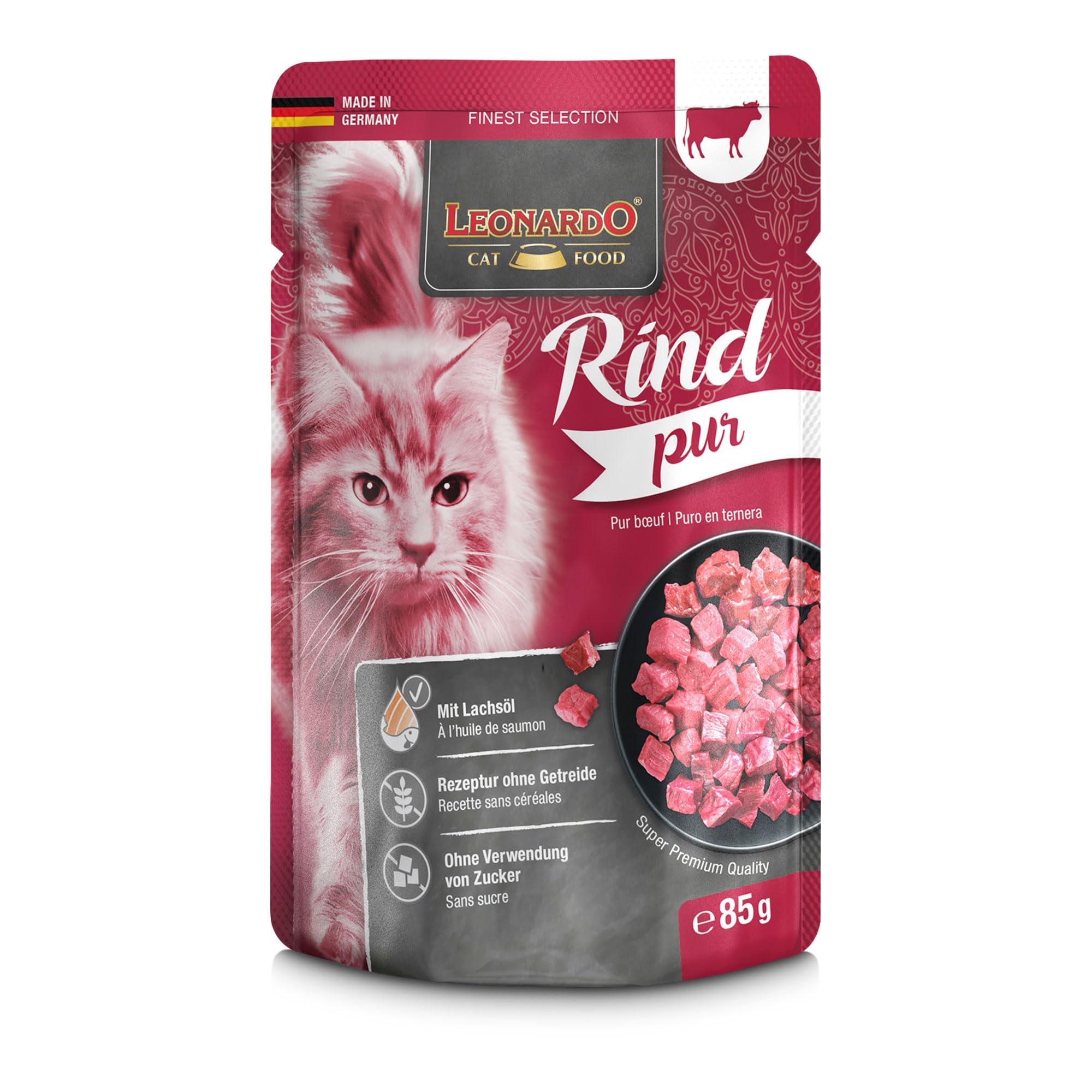 LEONARDO Frischebeutel [16x85g Kaninchen + Cranberries] | Getreidefreies Nassfutter für Katzen | Feuchtfutter Alleinfutter im Einzelportionsbeutel