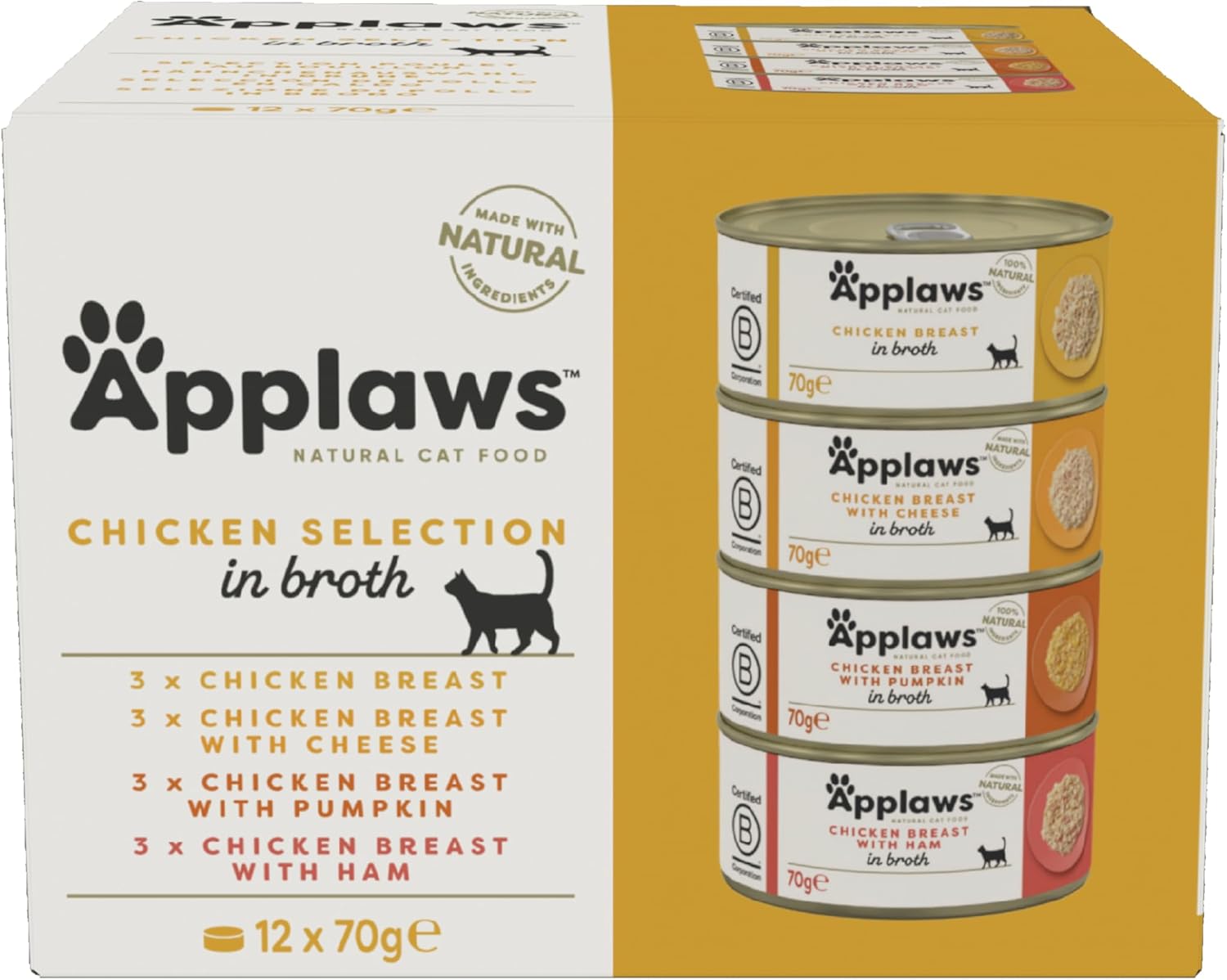 Applaws 100% Natural Thunfischfilet Nassfutter in Brühe für ausgewachsene Katzen - 24 x 70g Dosen