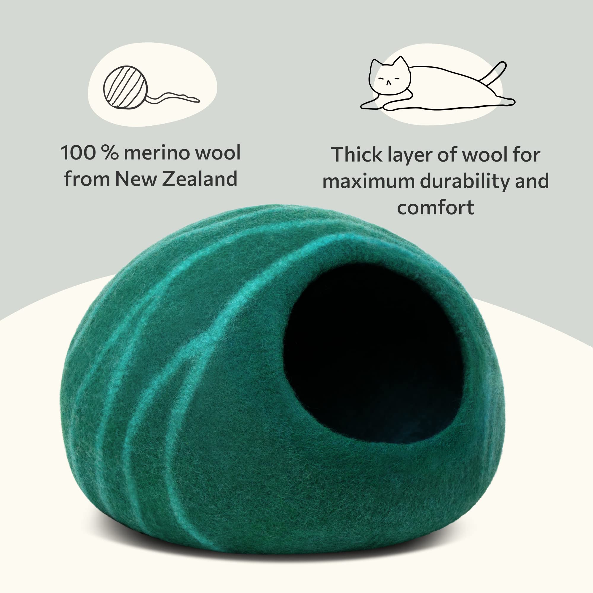 MEOWFIA Katzenbett aus Merinowolle – Handgefilztes, Umweltfreundliches Katzenbett für Katzen & Kätzchen – Weiches Schlafbett, Warm im Winter & Kühl im Sommer, Stilvolles Design