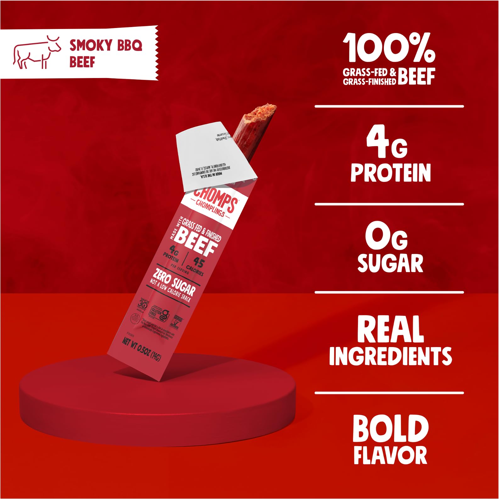 Chomps Snack Size Grass-Fed Original Beef Jerky Snack Sticks 0.5oz 24-Pack - Keto, Paleo, Whole30, 4g Lean Meat Protein, Gluten-Free, Zero Sugar Food, Non-GMO Chomplings