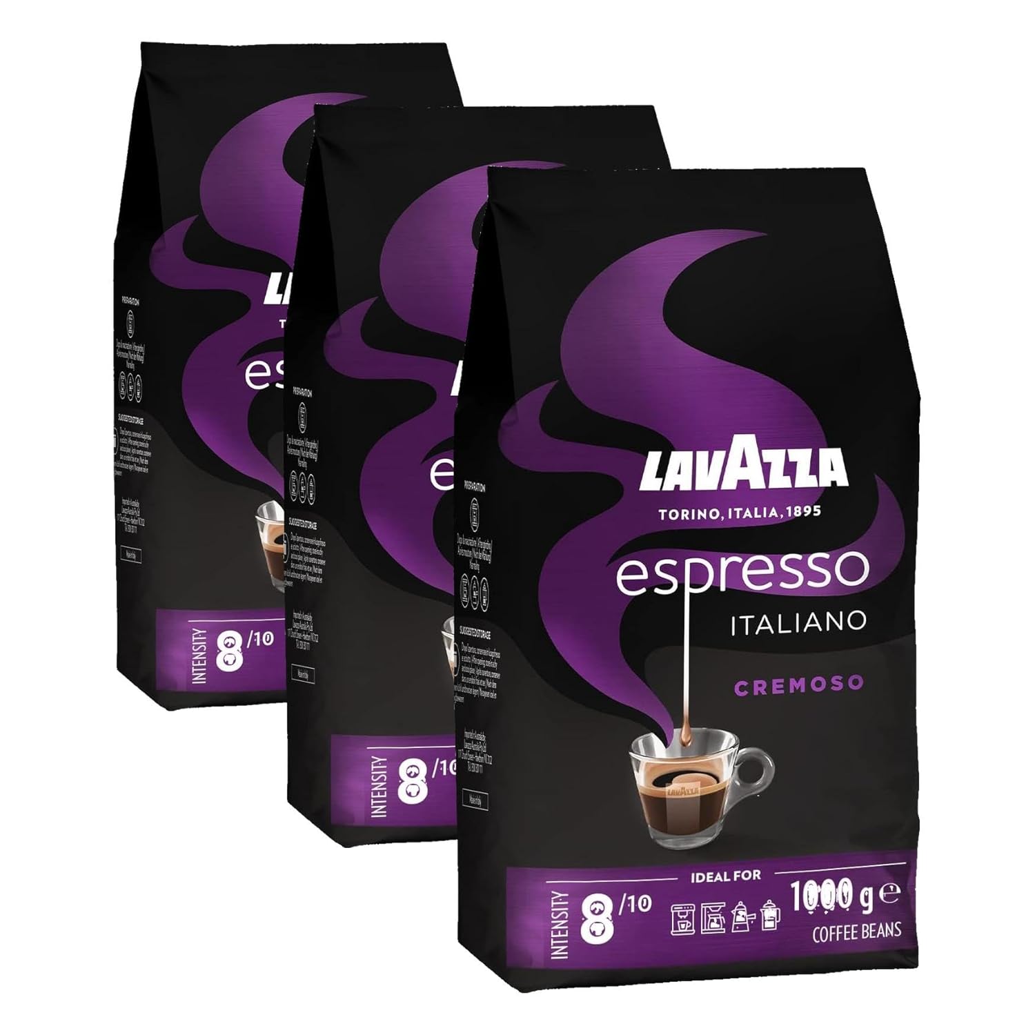 Lavazza, Espresso Italiano Cremoso, Arabica und Robusta Kaffeebohnen, mit Aromanoten von Gewürzen und Kakao, Intensität 8/10, Mittlere Röstung, 1 Packung mit 1 Kg