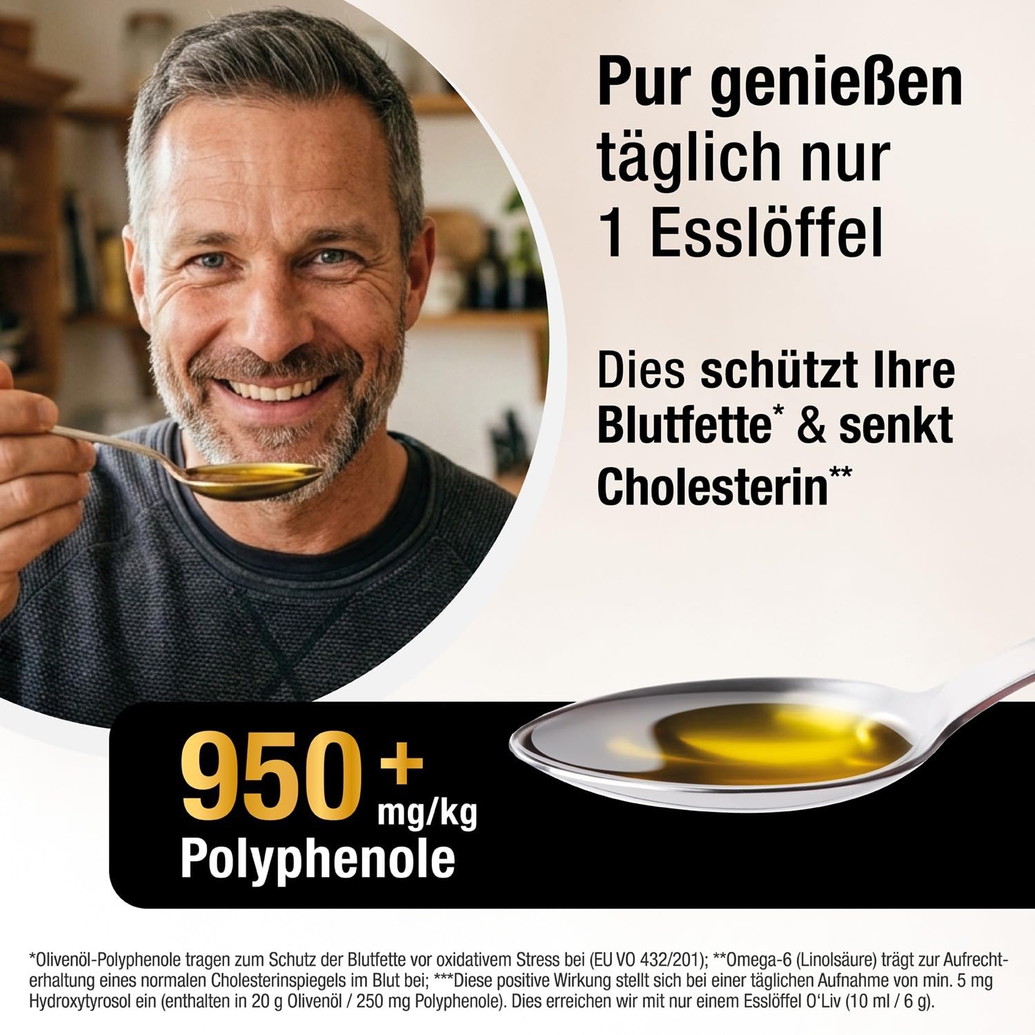 Das Olivenöl mit Gesundheitswert – extra hoher Polyphenol-Gehalt 950 mg/kg – Bio-Qualität – nur 1 Esslöffel/Tag – Oliv PLUS – 500 ml – 50 Portionen