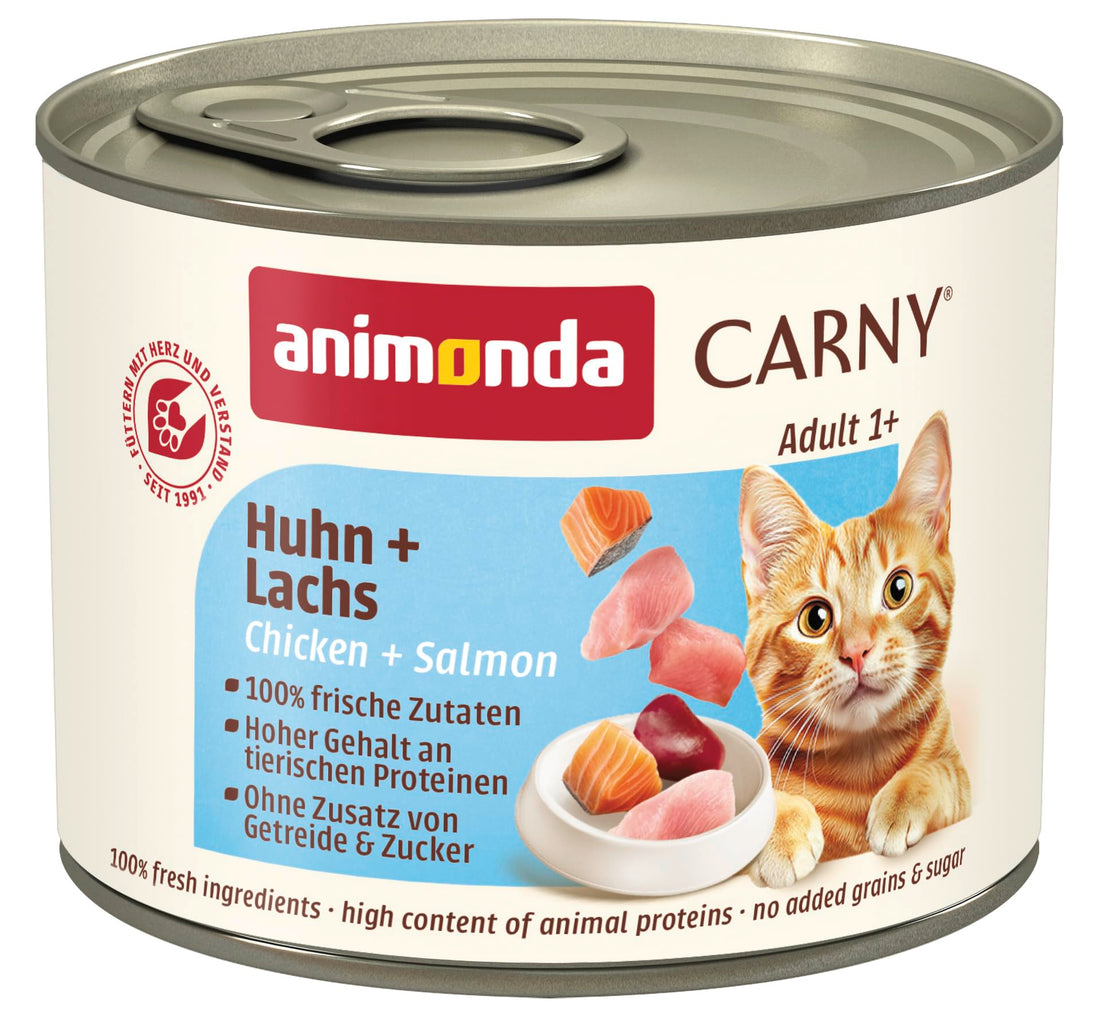 animonda Carny Adult Huhn + Lachs (6 x 400 g), Katzennassfutter für ausgewachsene Katzen, Nassfutter mit 100 % frischen, fleischlichen Zutaten, Katzenfutter ohne Getreide und Zucker