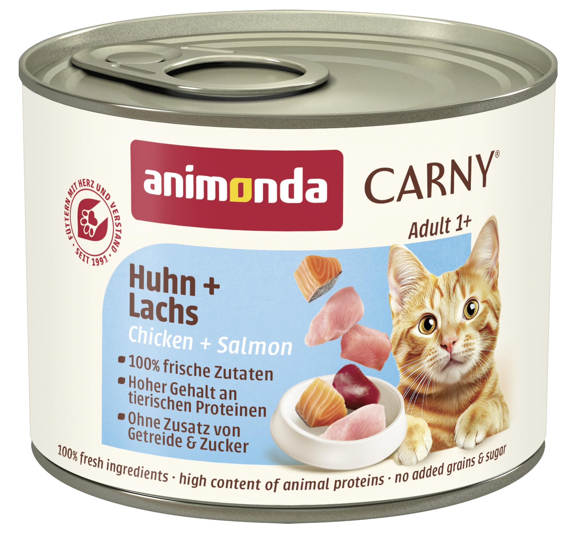 animonda Carny Adult Huhn + Lachs (6 x 400 g), Katzennassfutter für ausgewachsene Katzen, Nassfutter mit 100 % frischen, fleischlichen Zutaten, Katzenfutter ohne Getreide und Zucker