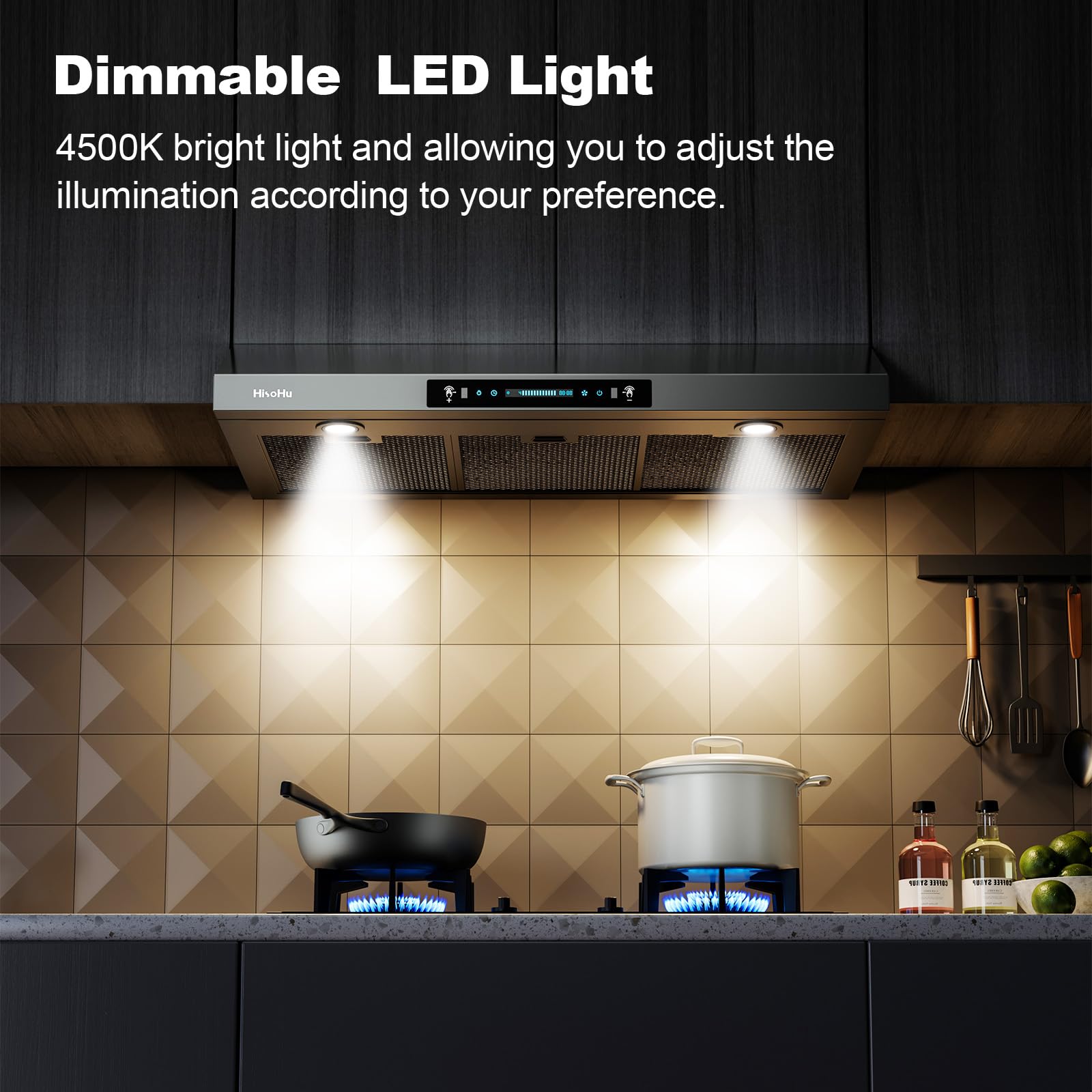 HisoHu 30 Inch Under Ducted Cabinet Range Hood with 1200 CFM, 4 Speed Gesture Sensing Kitchen Exhaust Hood & Touch Control Panel, Stainless Steel Stove Vent Hood with 2 LED Lights