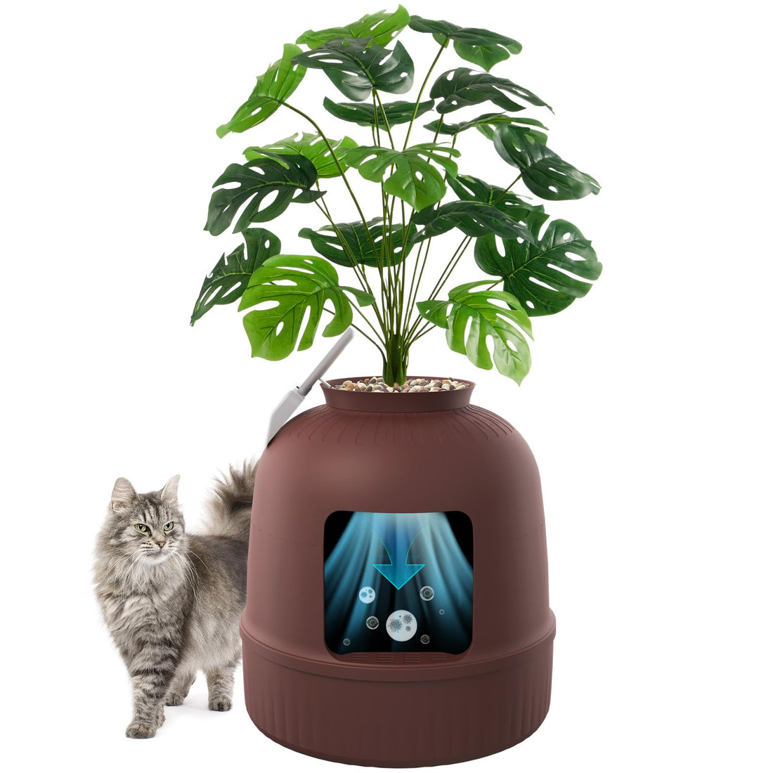 Lifewit Katzenklo Blumentopf mit Pflanze & Schaufel, Katzenklo Versteckt, Katzentoilette XXL mit Geruchskontrolle & Kohlefilter, Wohnzimmer, Schlafzimmer, Ecke, Weiß
