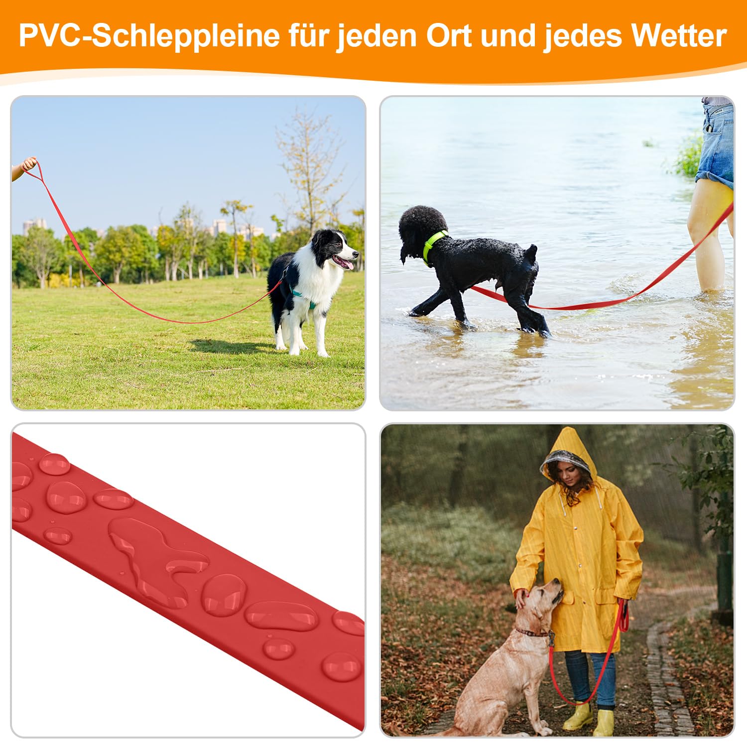 X XBEN Wasserdicht Schleppleine für Hunde,3M 5M 10M 15M 20M 30M Gummierte Schleppleine mit Abschließbarer Karabine,Wasserfest Hundeleine Laufleine für Große bis Kleine Hunde,Robuste Trainingsleine
