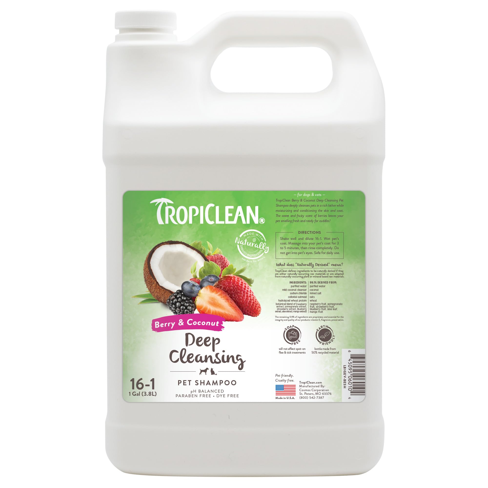 TropiClean Shampoo für Tiere - Med. Juckreizlinderung - Peelt, Befeuchtet & beruhigt trockene, juckende Haut & Fell I Für Hunde & Katzen I Parabens-, Farb- und Seifenfrei - Hafermehl & Teebaum, 3,78 L