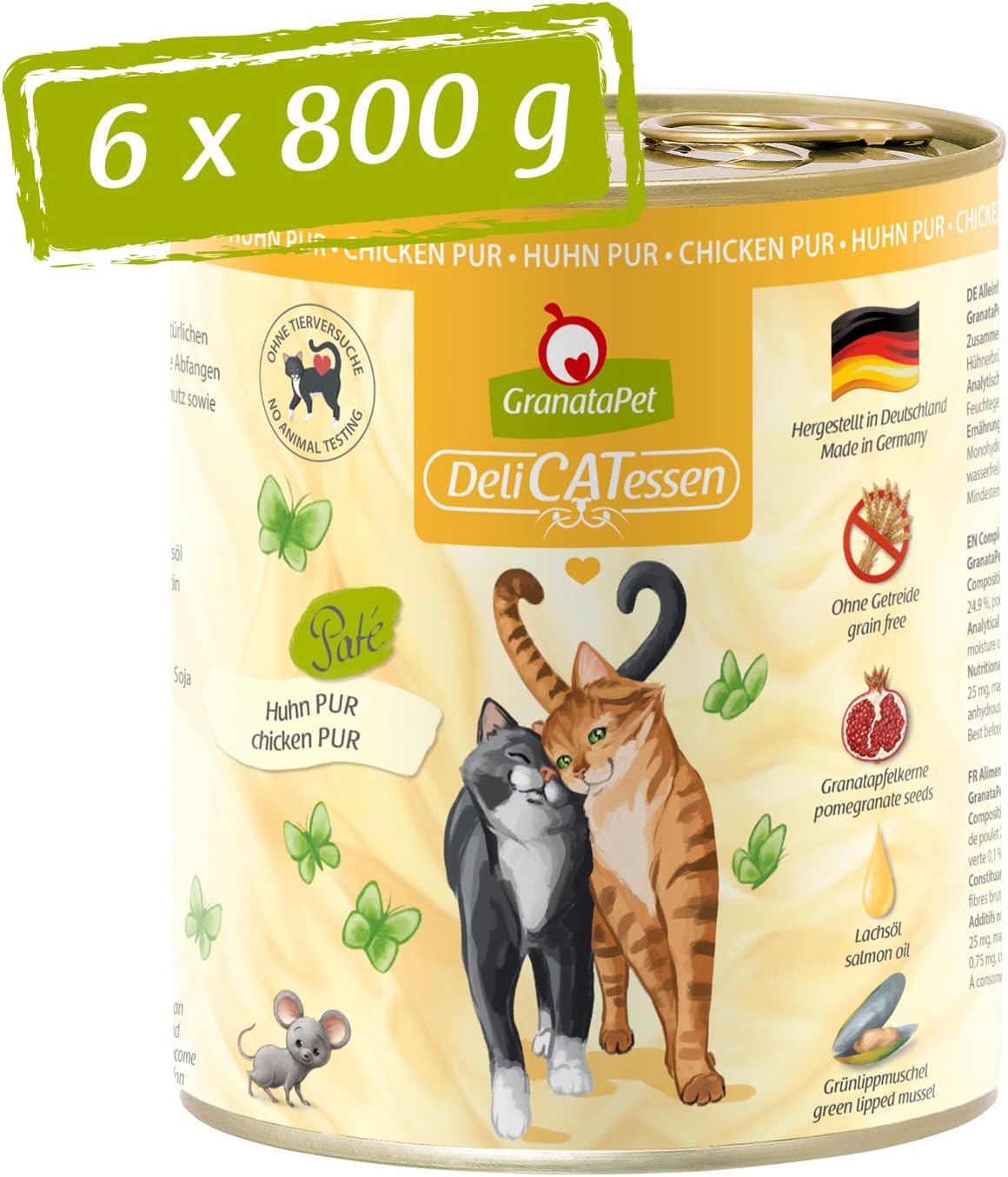 GranataPet DeliCatessen Huhn PUR, Nassfutter für Katzen, Futter ohne Getreide & ohne Zuckerzusätze, Katzenfutter mit hohem Fleischanteil & hochwertigen Ölen, 6 x 400 g