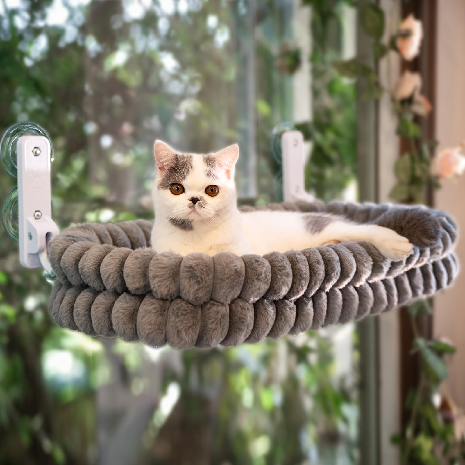 CheerPals Katzen Fensterliege, Weich Abnehmbarem Wendebezug Hängematte, Faltbare Katzenliege, Fenster Katzenbett mit Stabiles Stahlgestell und Saugnäpfe, Halt bis 18kg