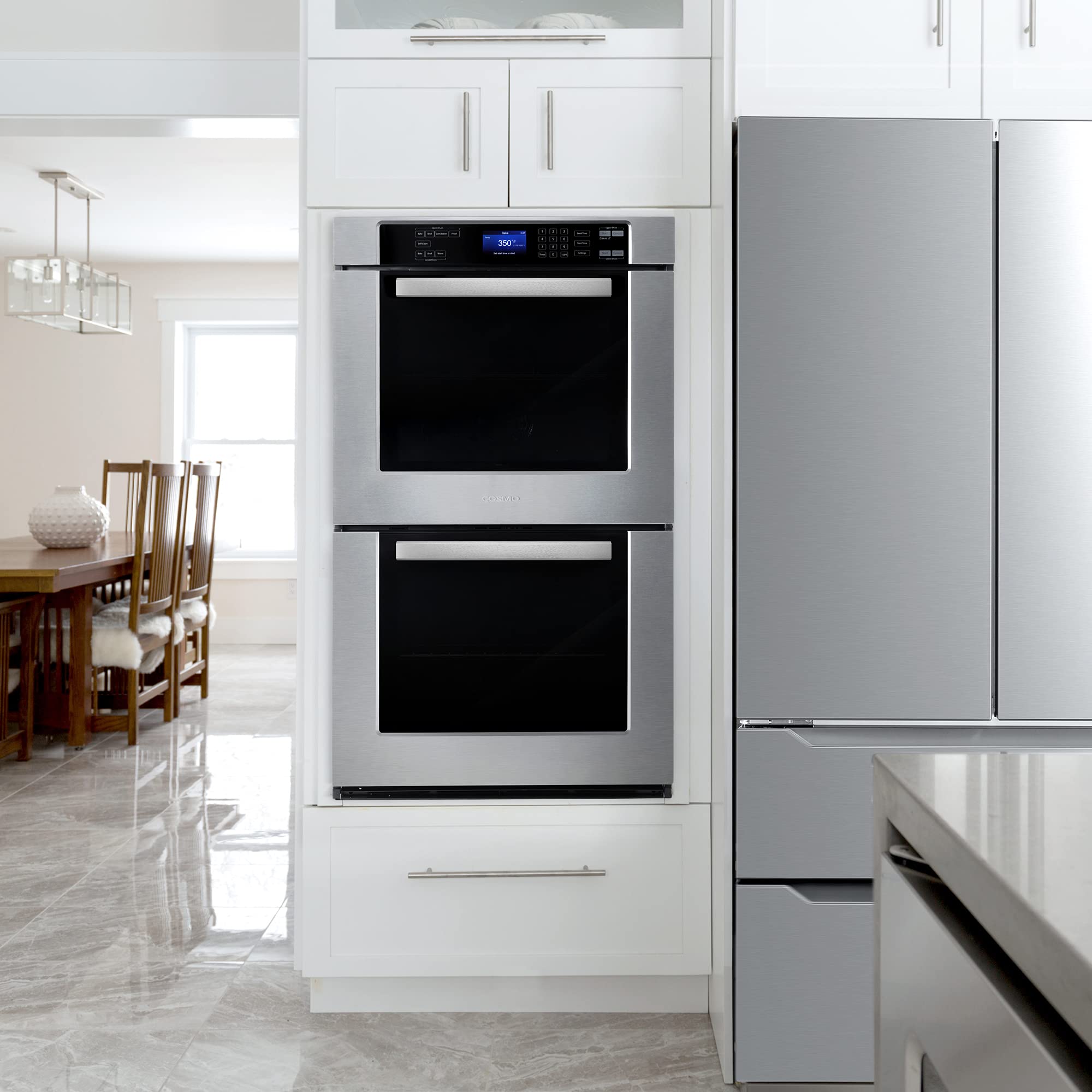 COSMO COS-30EDWC 30 in. Haven Collection Double Electric Wall Oven, True Convection, Blue Porcelain, Self Cleaning in Stainless Steel