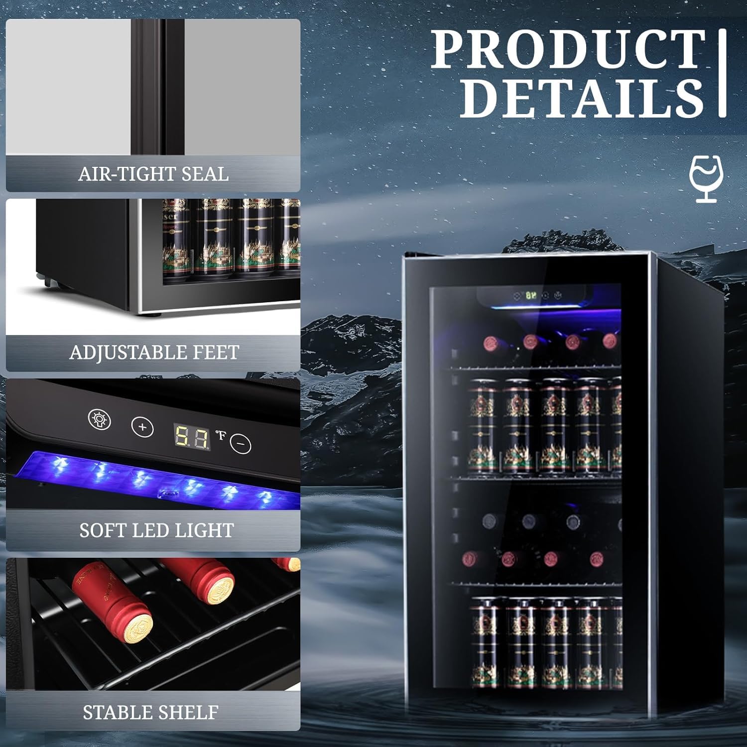 Antarctic Star Wine Cooler, Beverage Refrigerator, 16 Bottle Freestanding Quiet Wine Cellar Front Glass Door for Home and Bar, Digital Temp Control, 1.71 Cu.Ft.