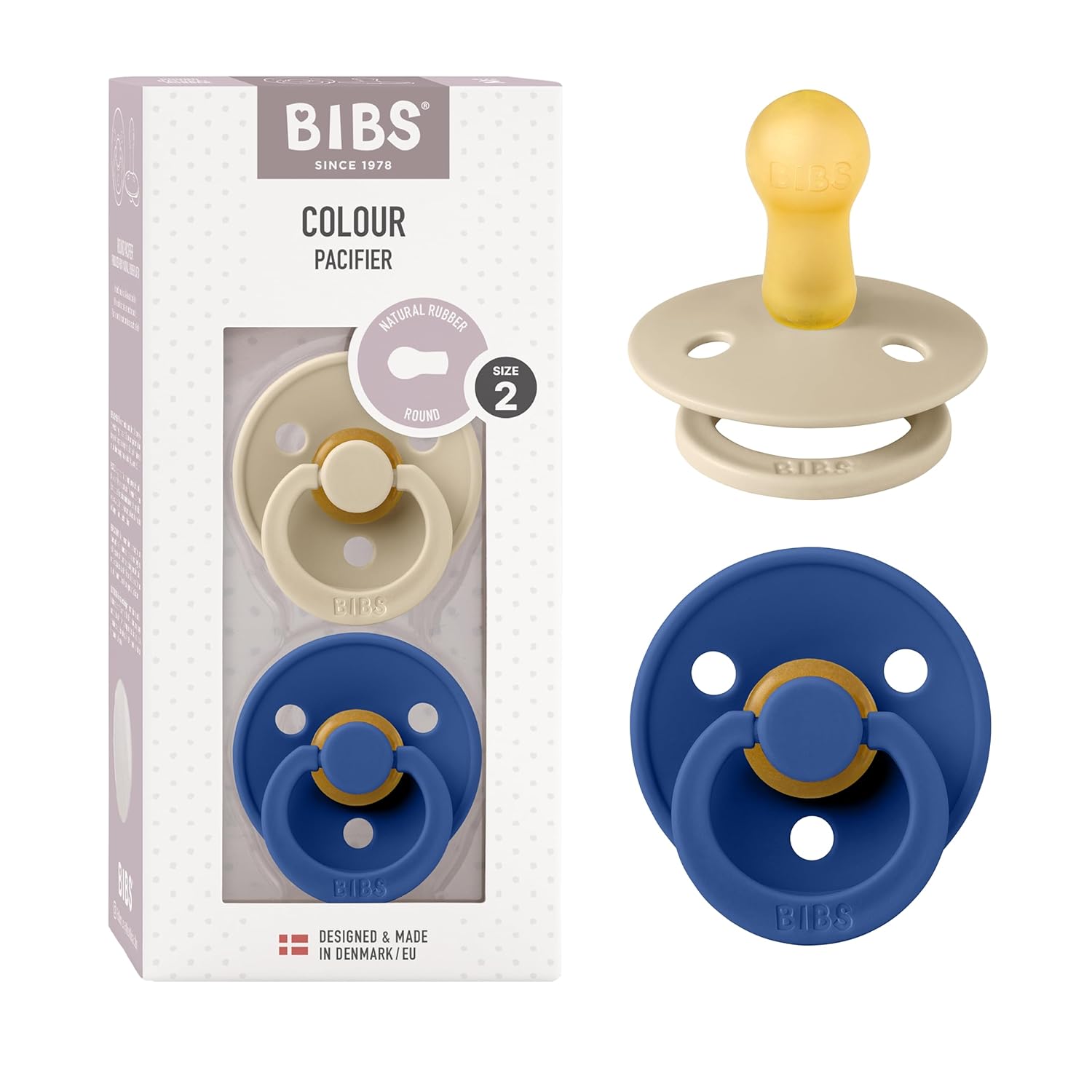 BIBS Colour Schnuller 2er-Pack, BPA-frei, Kirschform Nippel. Naturkautschuk/Latex, Hergestellt in Dänemark. Größe 1 | 0+ Monate | 2-Pack, Ivory/Sage