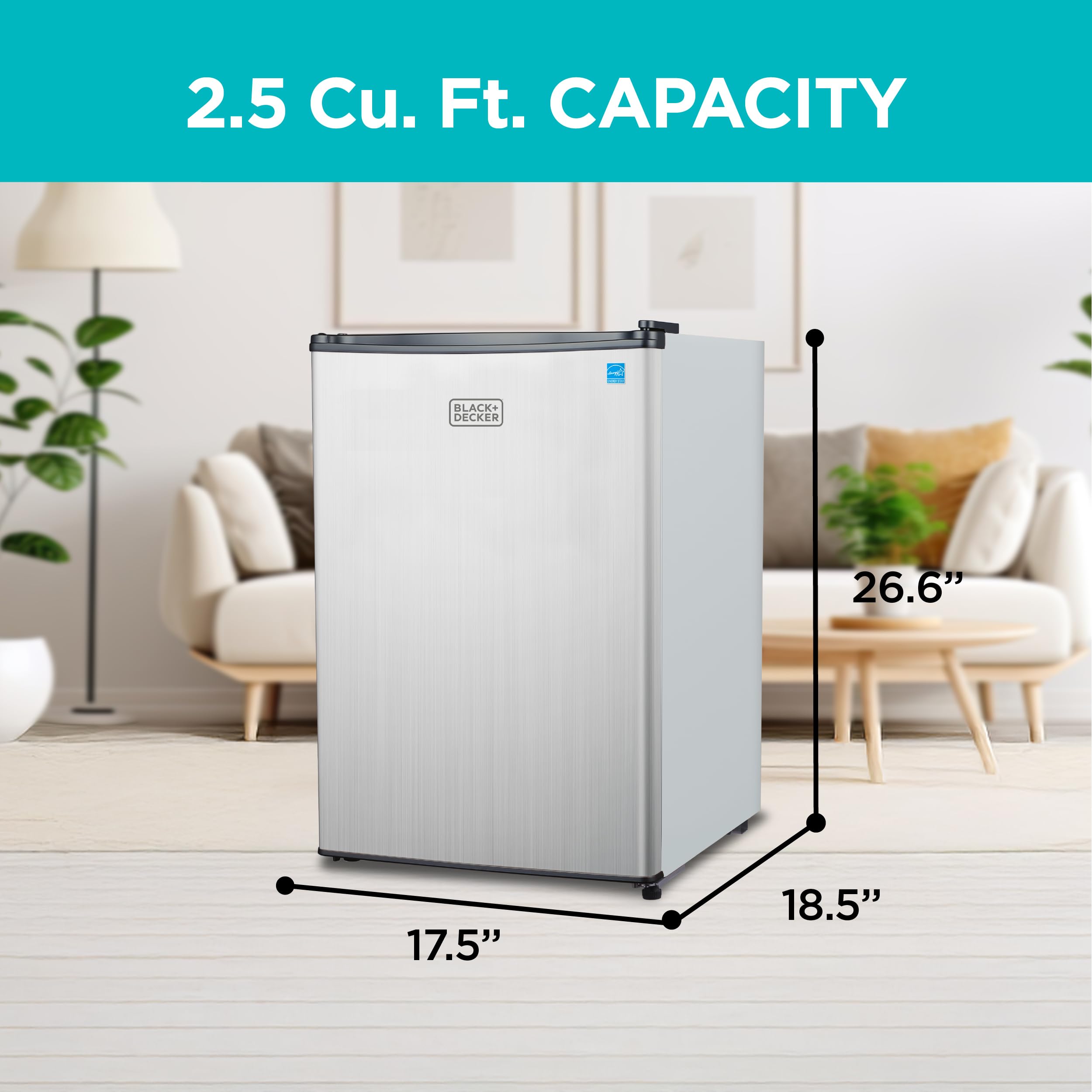 BLACK+DECKER 1.7 Cu. Ft. Compact Refrigerator, ENERGY STAR Certified, Single Door Mini Fridge with Chiller Compartment, Personal Fridge for Home or Dorm Room, R600a Refrigerant, BCRK17W, White