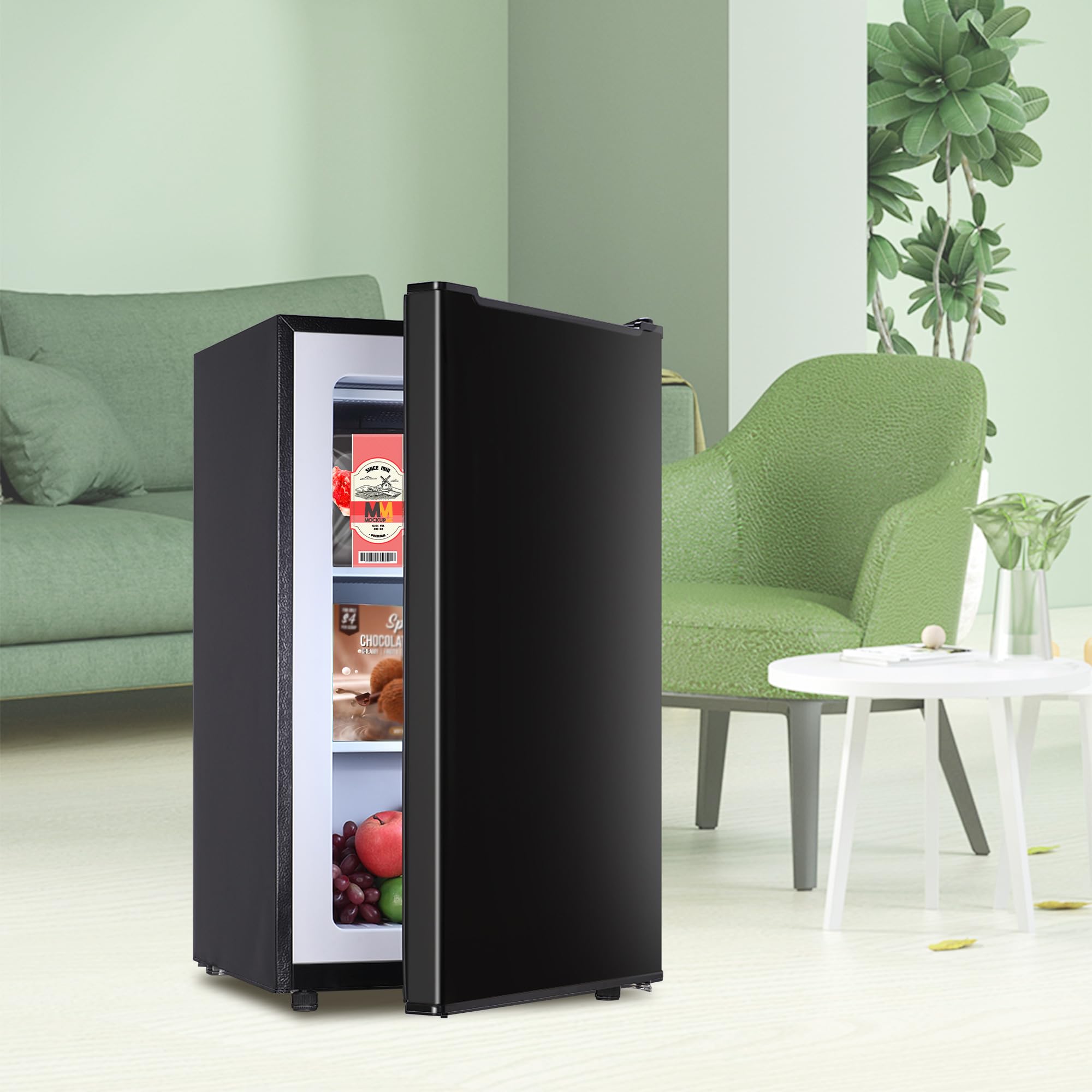 Mini Upright freezer 3.6 Cubic Feet Mini Freezer, Single Door Compact Freezer with Reversible Stainless Steel Door, 3-Speed Temperature Adjustment Small freezer for Home, Glossy Silver