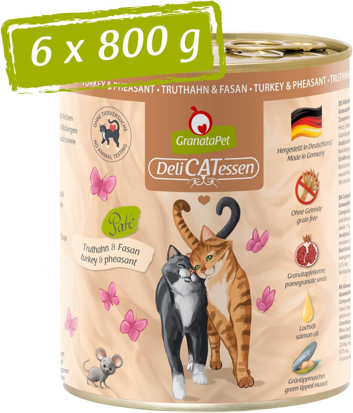 GranataPet DeliCatessen Huhn PUR, Nassfutter für Katzen, Futter ohne Getreide & ohne Zuckerzusätze, Katzenfutter mit hohem Fleischanteil & hochwertigen Ölen, 6 x 400 g
