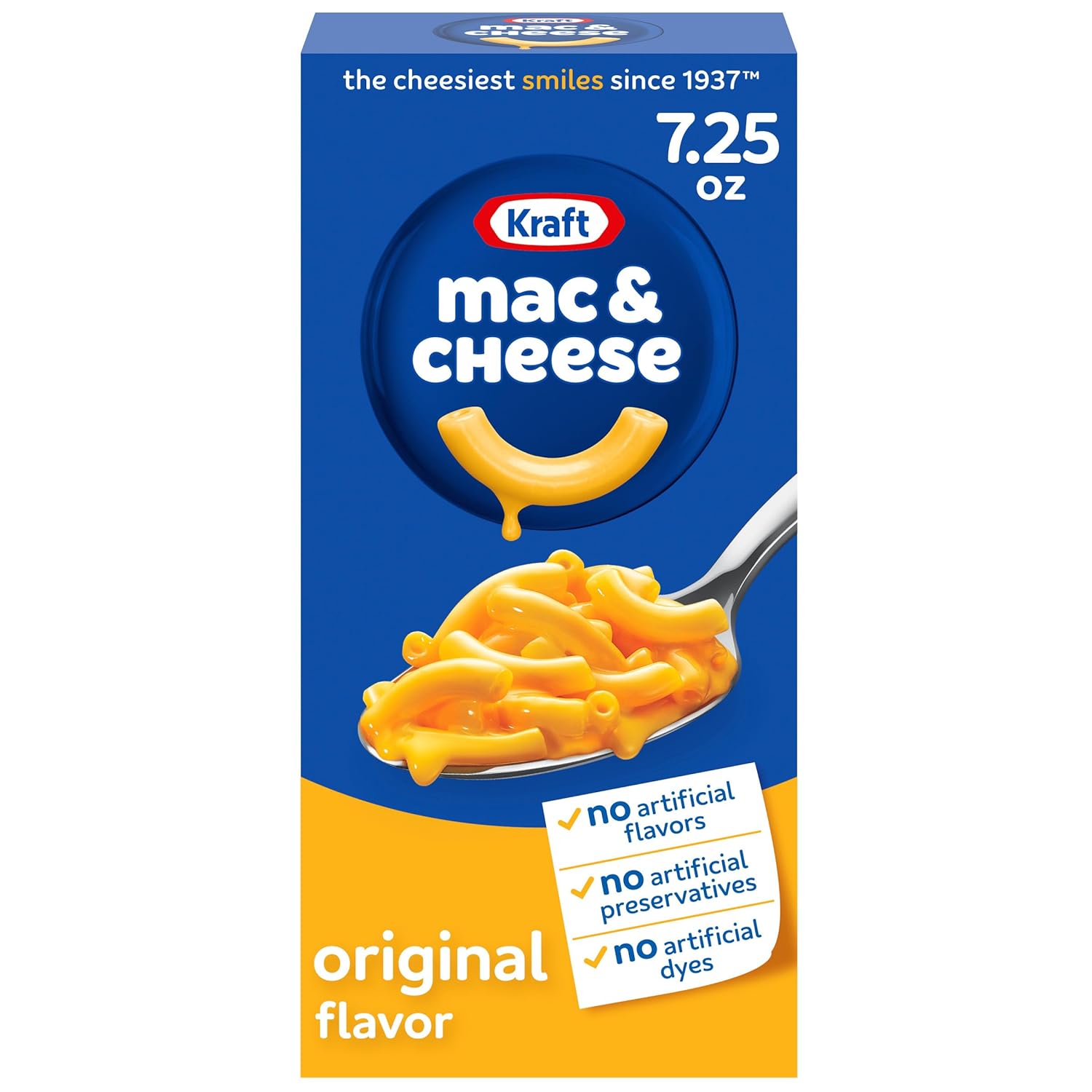 Kraft Mac and Cheese, 12 Boxes, for Easy Dinner or Dinner Sides, Original Flavor, No Artificial Flavors, Preservatives or Dyes, 7.25 oz