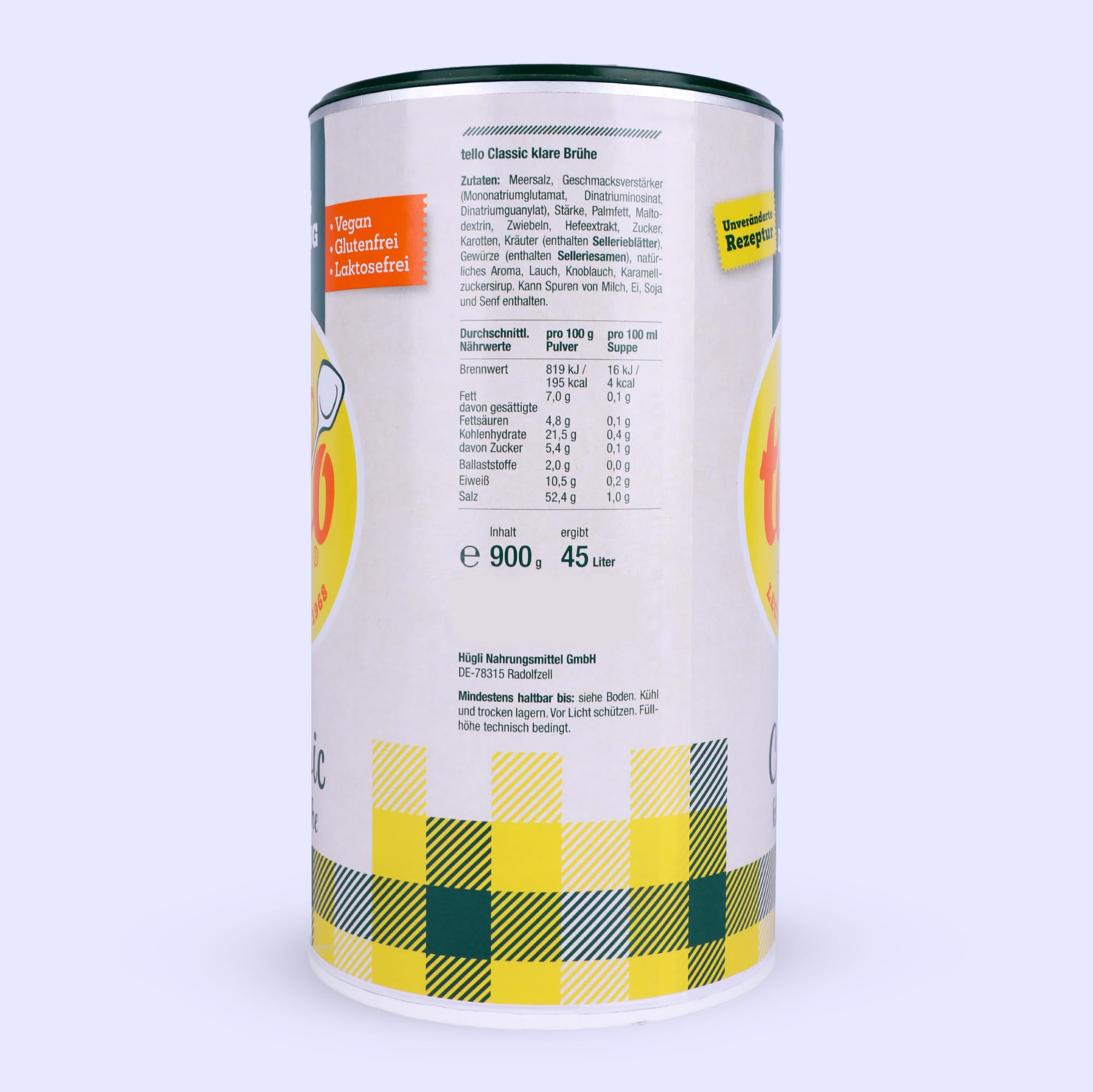 tellofix Classic Klare Brühe 900g, vielseitige Gemüse Brühe, als Universal-Würzmittel zum Verfeinern von Suppen - kalorienarm, glutenfrei, lactosefrei & vegan, keine Farb- oder Konservierungssstoffe