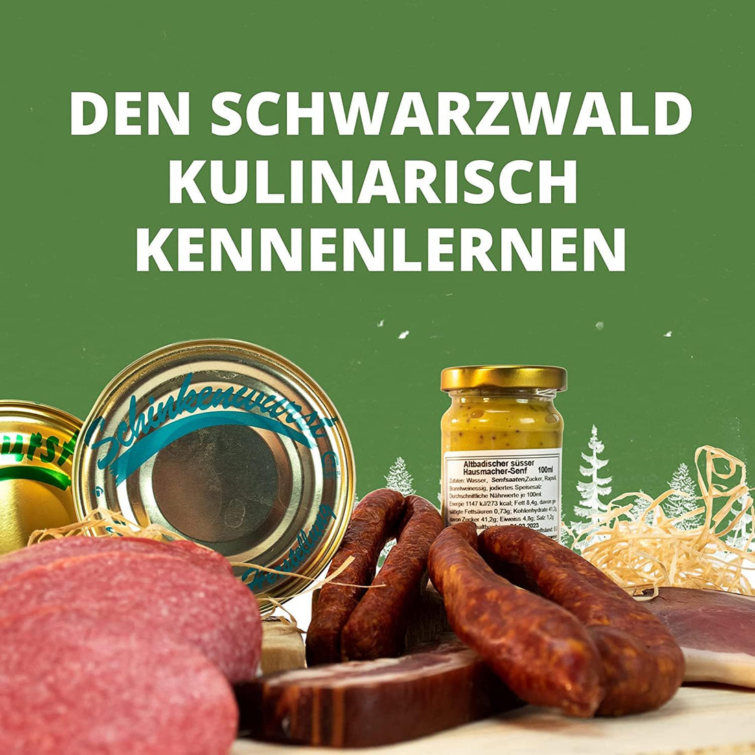 Schwarzwald Metzgerei Geschenkkorb – im Leinentäschle – 8-teiliger Präsentkorb mit leckeren & herzhaften Wurstspezialitäten wie Schinken, Landjäger, Kirschwassersalami, Schinkenwurst
