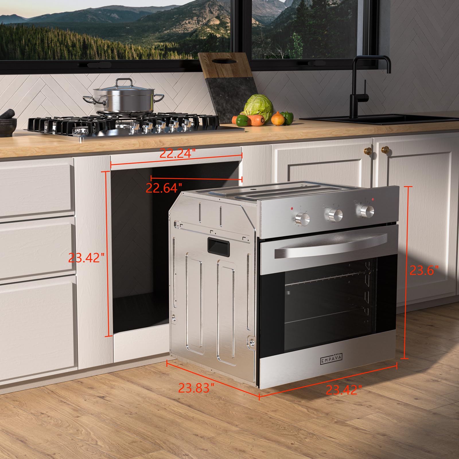 Empava 24" Electric Single Wall Oven with 6 Cooking Functions Mechanical Knobs Control in Stainless Steel