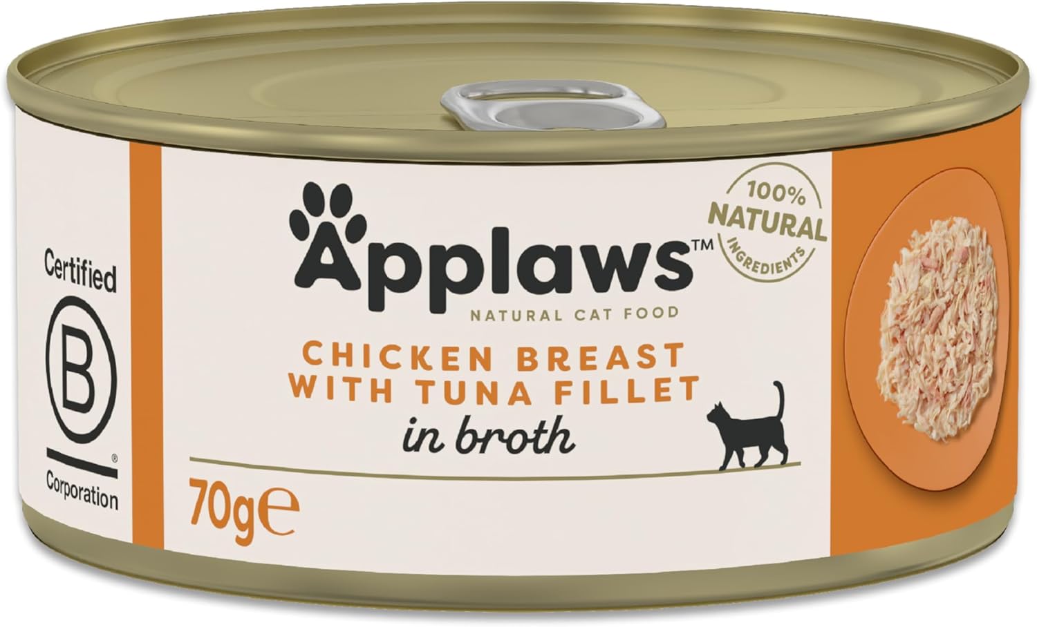 Applaws 100% Natural Thunfischfilet Nassfutter in Brühe für ausgewachsene Katzen - 24 x 70g Dosen