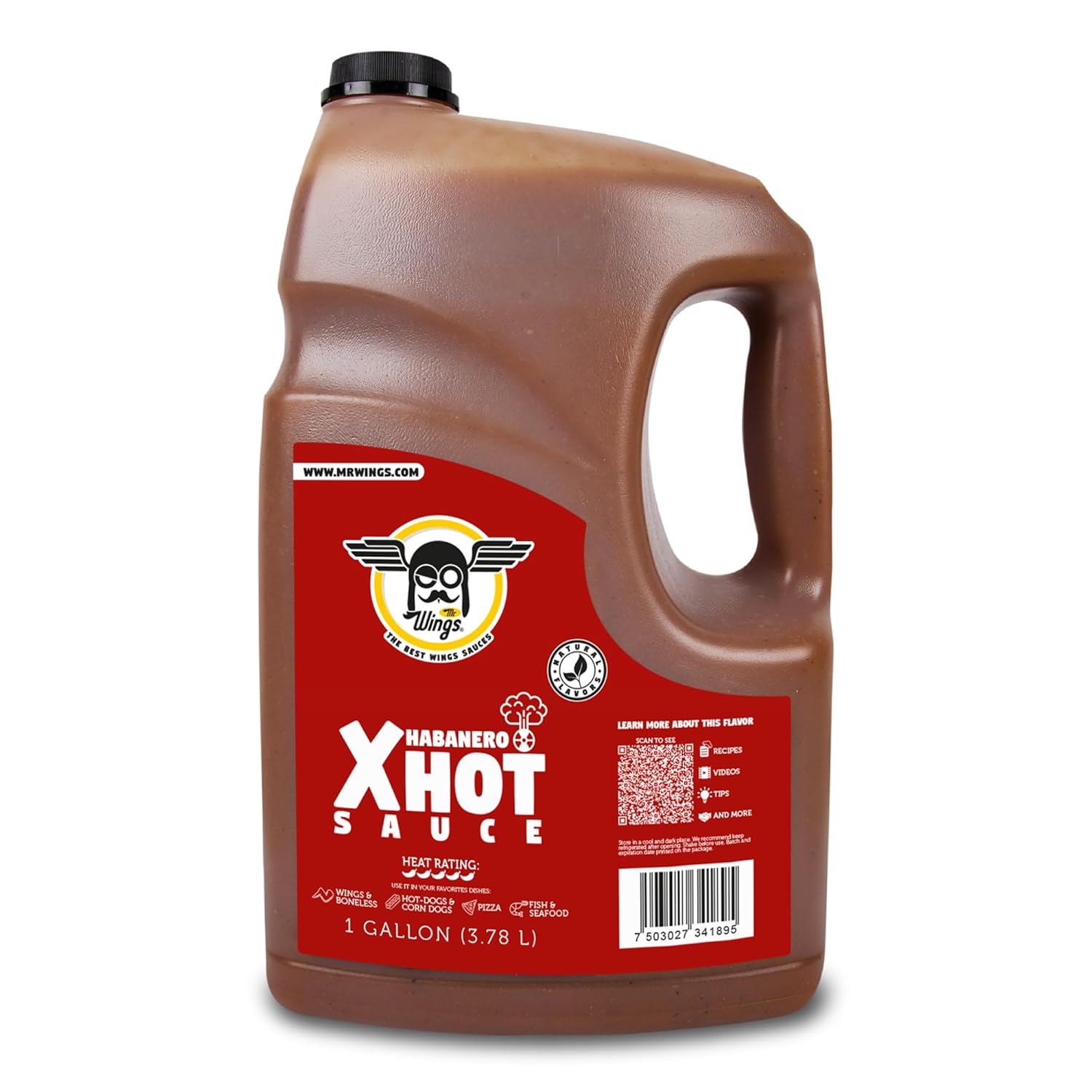Mr. Wings Sweet Mango Mild Sauce 1 Gallon (128 Fl Oz). Sweet and spicy delight, perfect for boneless chicken, fries, drinks, and your favorite snacks. Large bulk sauce.