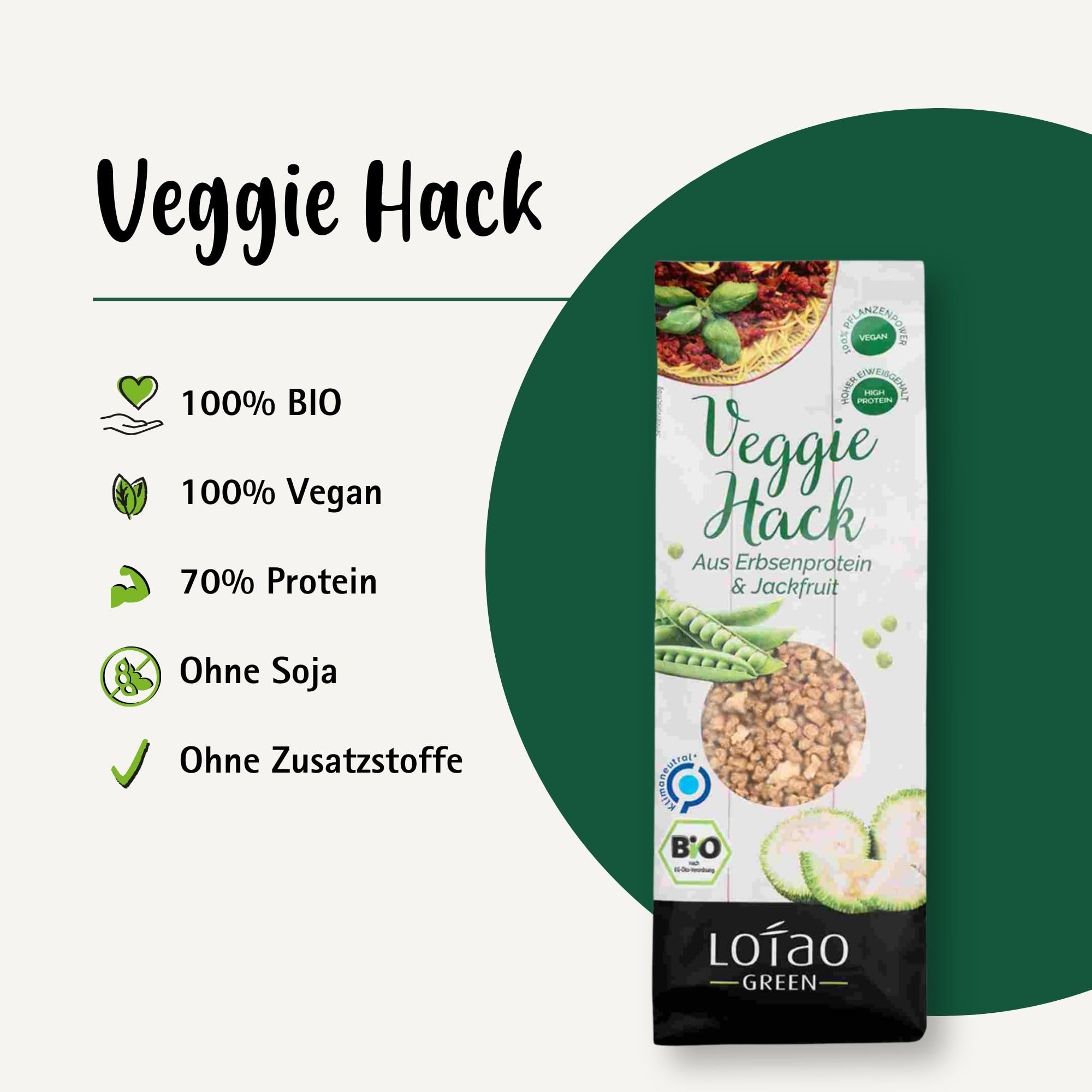 Lotao Veggie Hack – Bio, Vegan, Proteinreich – 1000g Hack auf Erbsenprotein-Basis mit Jackfruit – Perfekt für Bolognese, Burger, Braten & vieles mehr