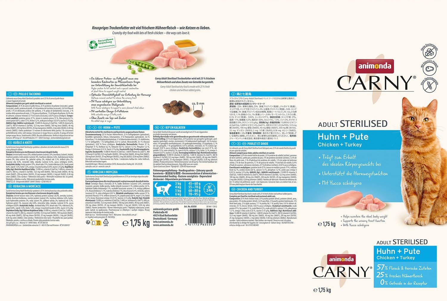 animonda Carny Katzen Trockenfutter Huhn und Rind (1 x 1,75 kg), Trockenfutter für ausgewachsene Katzen ohne Zucker und Getreide, mit frischem Hühnerfleisch und Rinderprotein