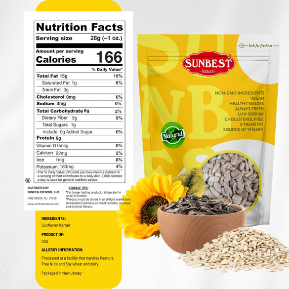 Sunbest Natural Raw Sunflower Seeds, 5 lbs – Unsalted & No Shell – Bulk Sunflower Seed Kernels to Eat – For Snacking, Baking & Topping – Road Trip, After School Snack for Kids & Adults – Kosher (80 oz)