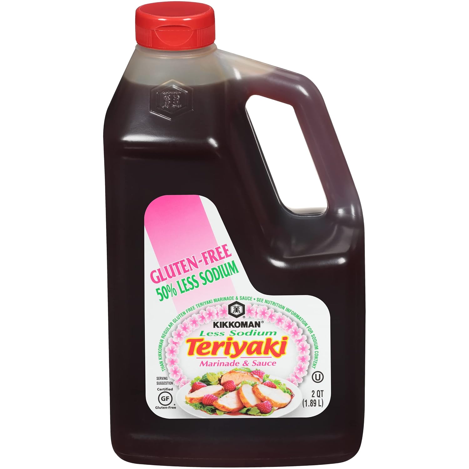 Kikkoman Less Sodium Gluten-Free Gourmet Teriyaki Marinade and Sauce, (0.5 Gallon)