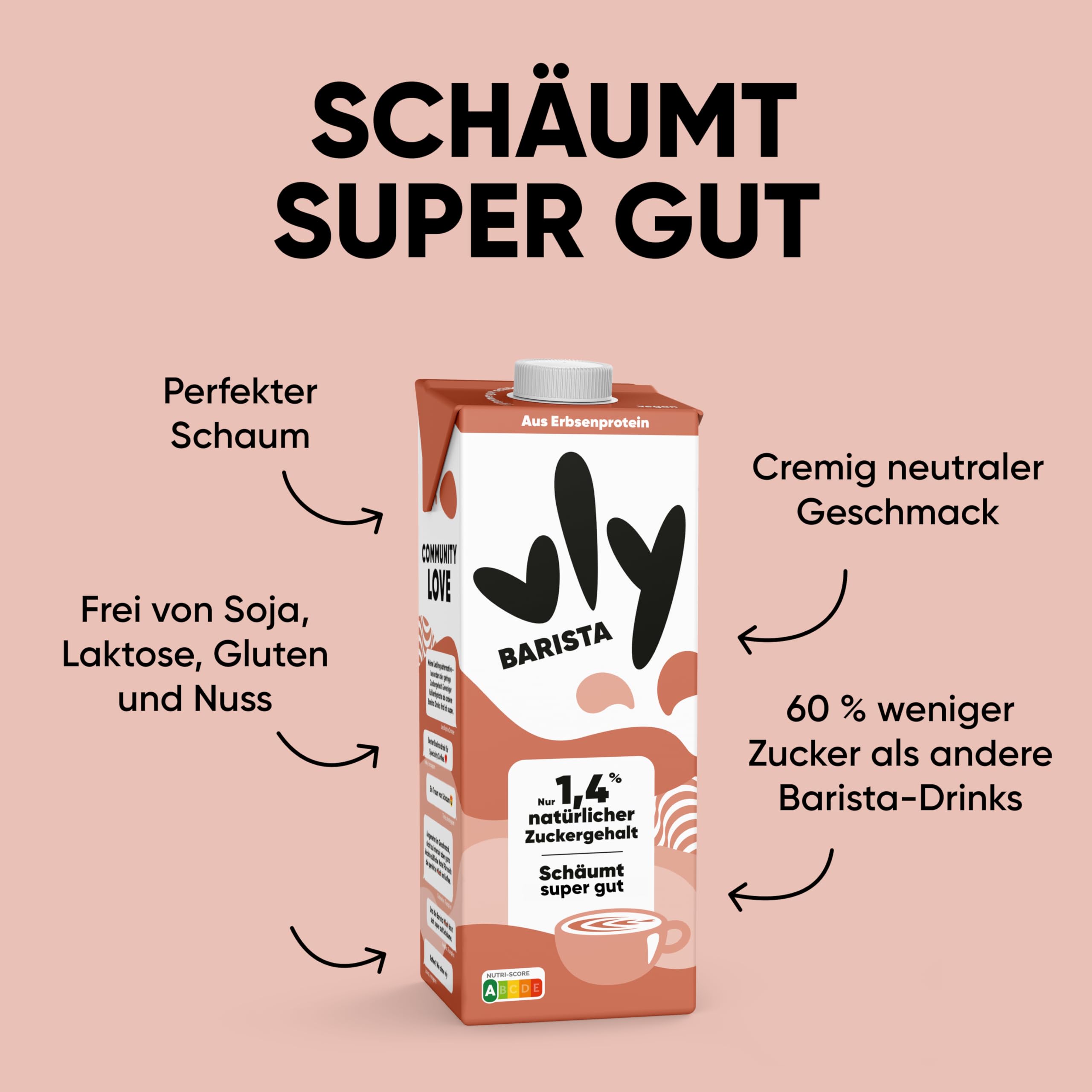vly BARISTA - Die vegane Milchalternative aus Erbsenprotein | Cremiger Schaum | Reich an Ballaststoffen, Calcium, Vitaminen & Protein | Laktosefrei, Glutenfrei, Zuckerarm, Pflanzlich - 16x1L