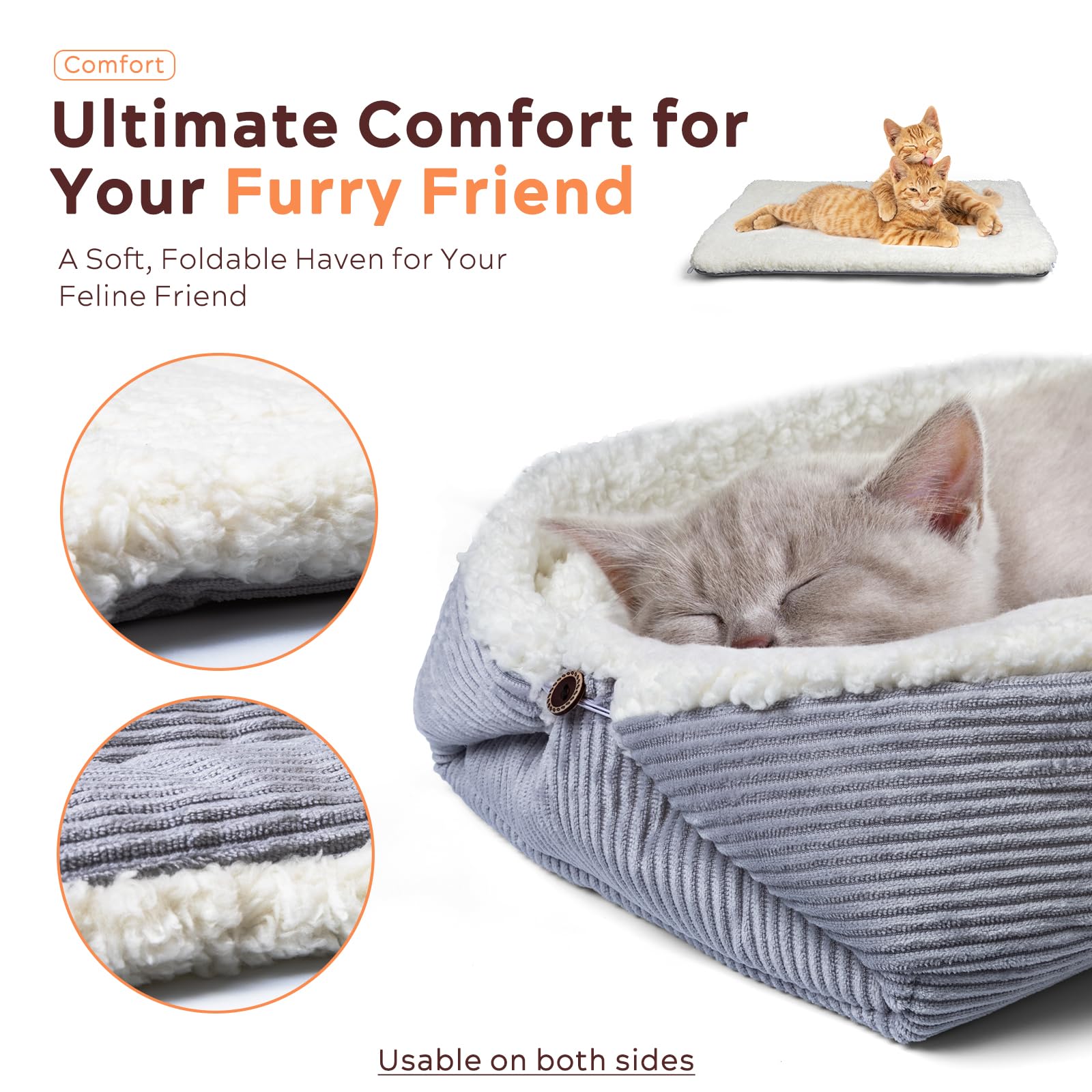 Weiches Katzenbett Waschbar 42x38 cm Plüsch Haustierbett für Kleine Hunde und Katzen - 2 in 1 Katzenkissen Katzendecke Katzensofa Nest Bett, Entfaltete Größe 61x51 cm