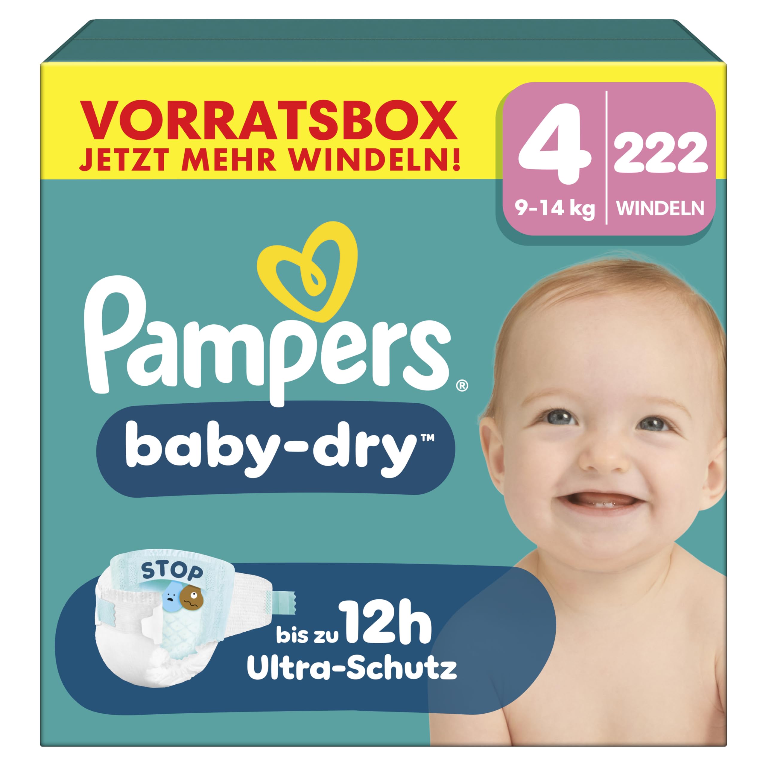 Pampers Baby-Dry Größe 8, 144 Windeln, 17kg+, Bis zu 100% Auslaufschutz & Komfort die ganze Nacht