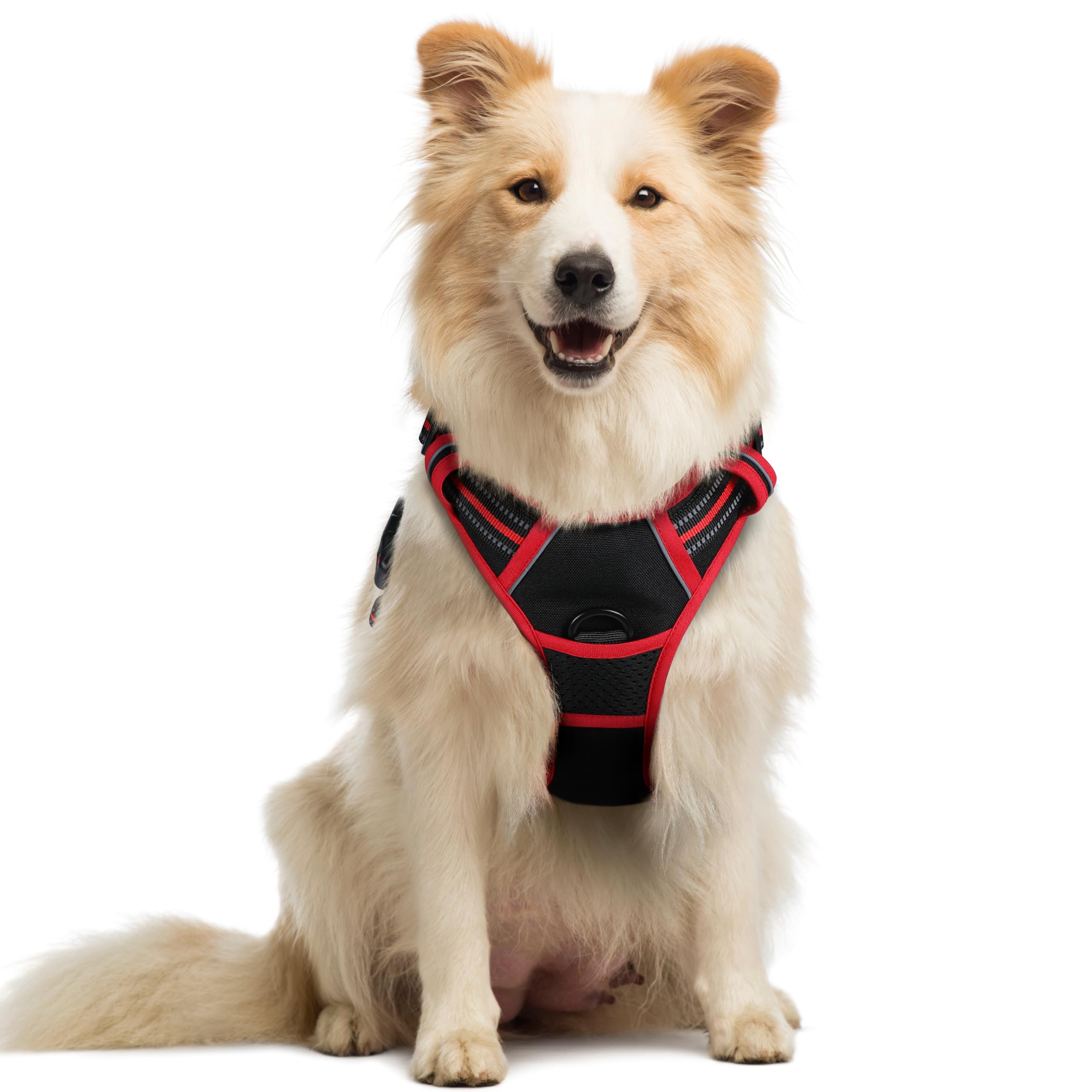 rabbitgoo Hundegeschirr Grosse Hunde, Anti Zug Geschirr mit Kontrolle, No Pull Verstellbar Hundegeschirr Mittelgroße Hunde, Atmungsaktiv Reflexstreifen Brustgeschirr Sichere Führung, Schwarz, L