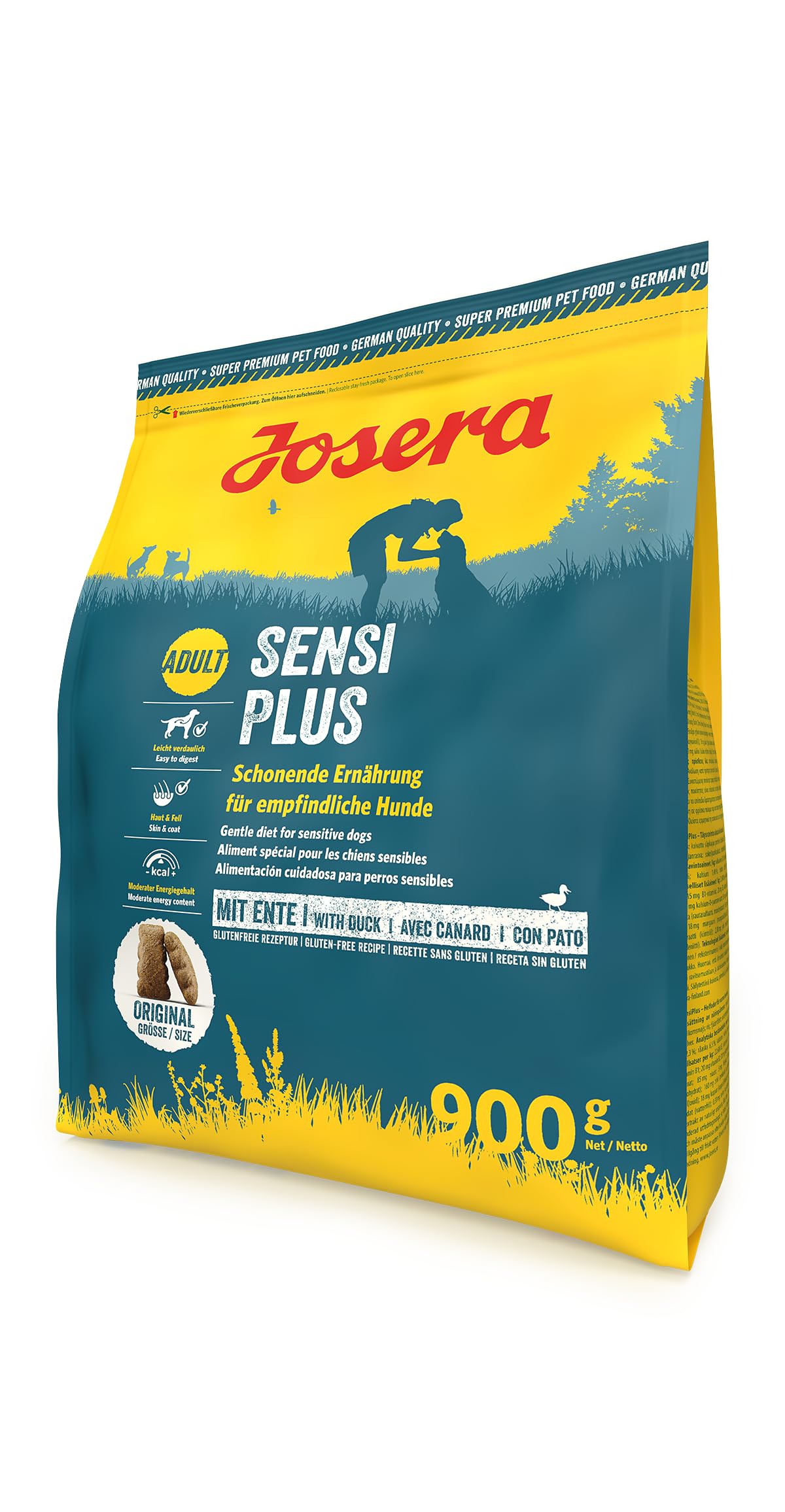 JOSERA Adult SensiPlus Ente & Reis (1 x 12,5 kg) | Premium Trockenfutter für ausgewachsene empfindliche Hunde | mit viel Biotin für gesunde Haut & Fell | hoch verdaulich | glutenfrei | 1er Pack