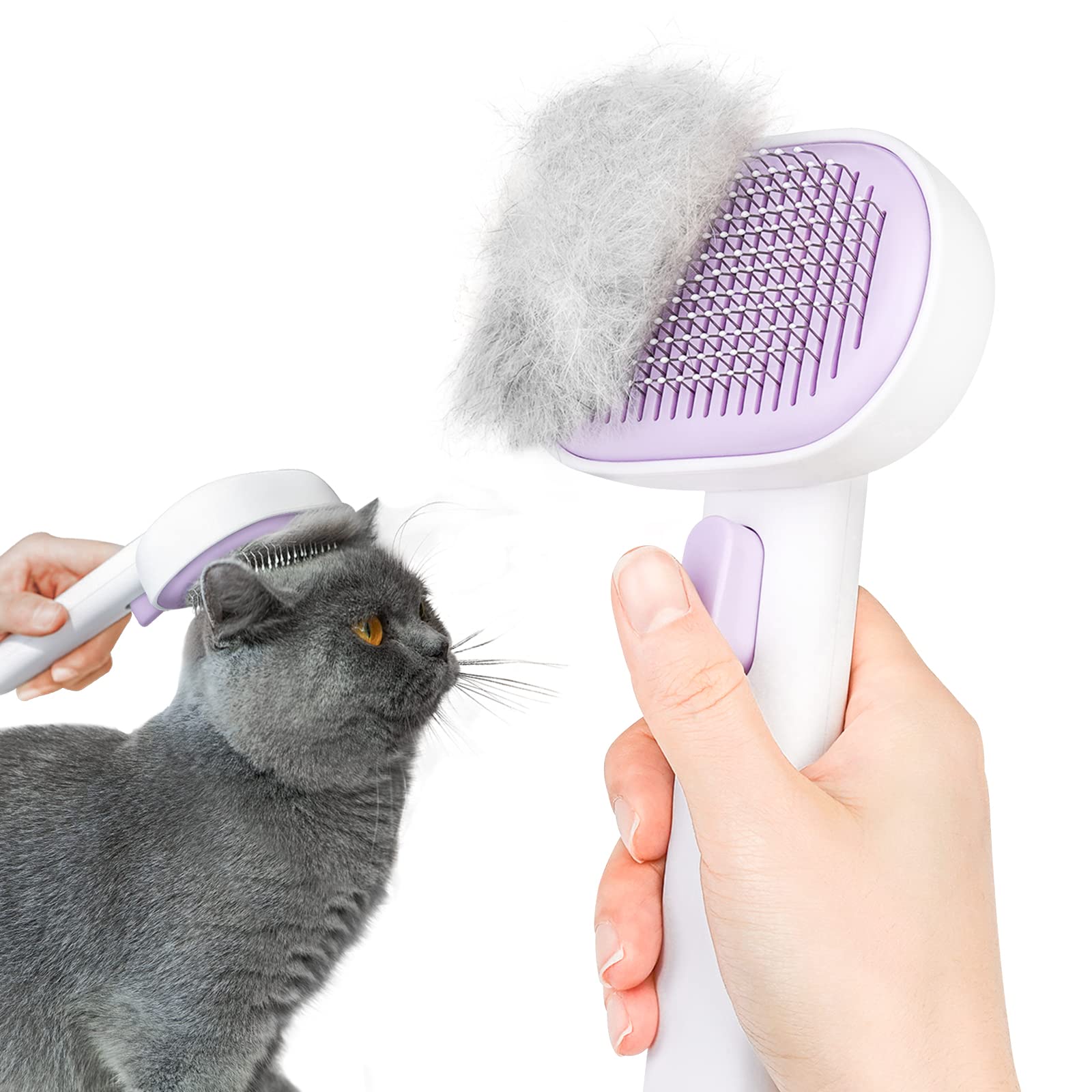 aumuca Katzenbürste für Langhaar und Kurzhaar, Haarentfernung mit Einem Klick, Hautfreundliche Katzenhaarbürste, Fellbürste für Katze und Hund zum Entfernen von losem Fell und zur Massage