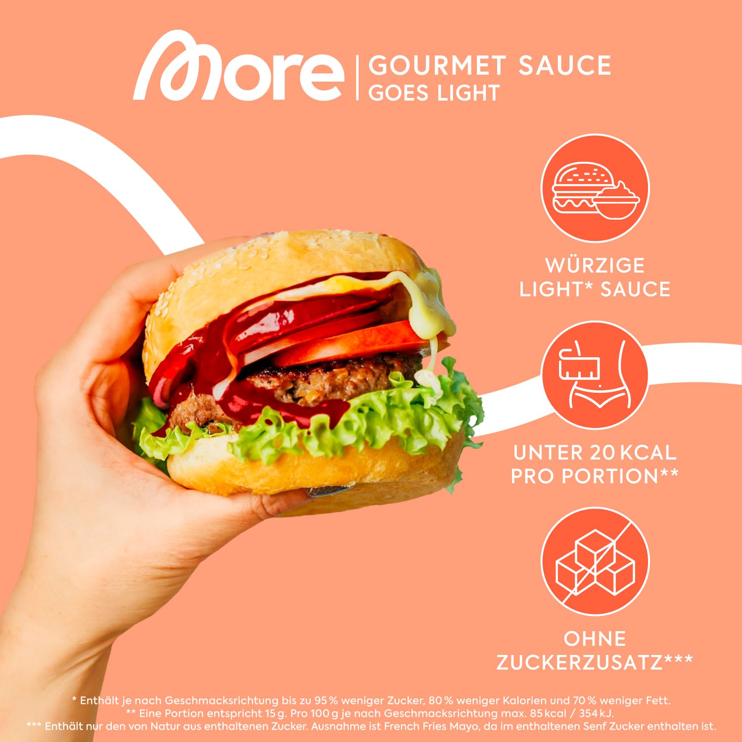 MORE NUTRITION Light Gourmet Sauce, 285ml - BBQ, kalorienreduzierte Sauce, ohne Zuckerzusatz und unnötigem Fett