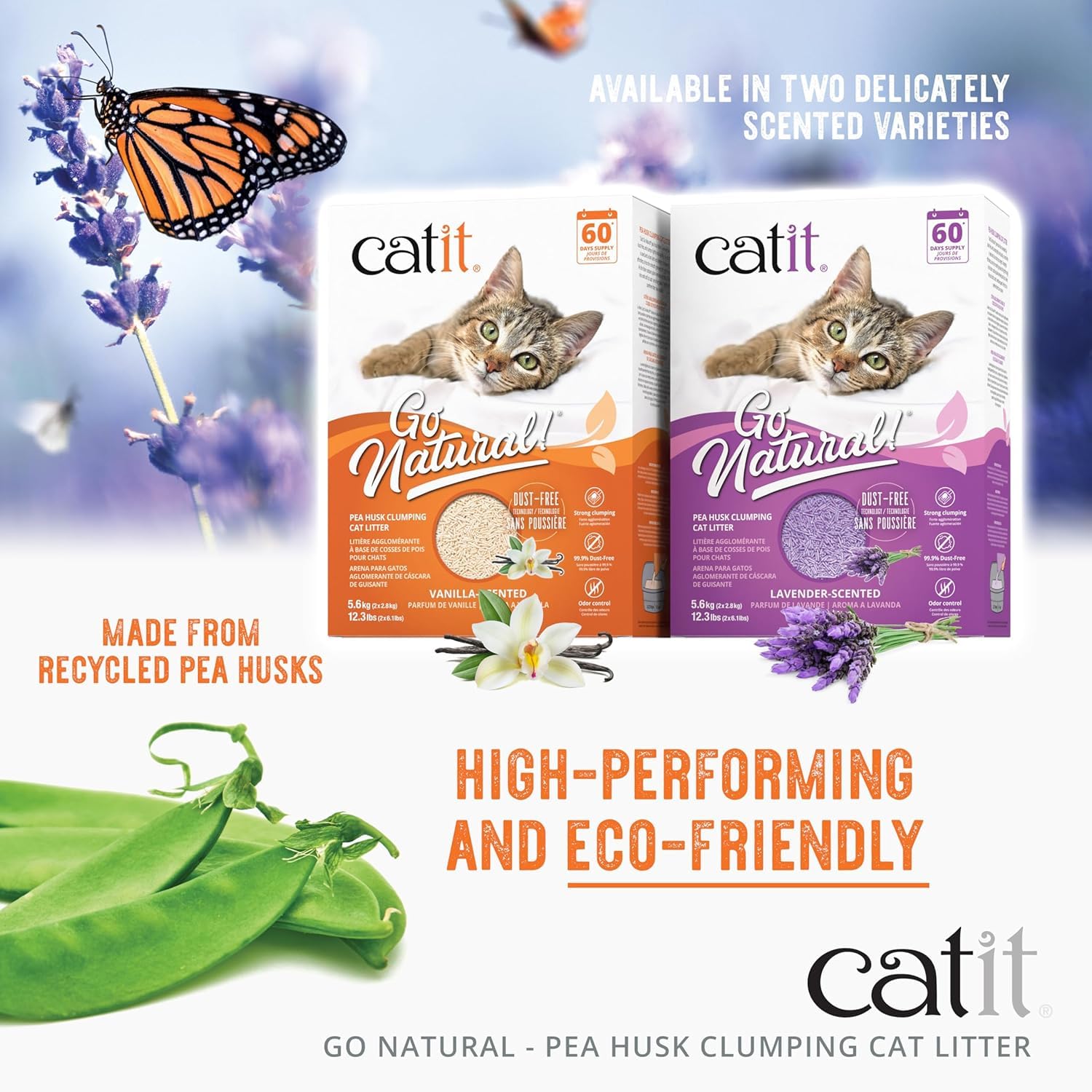 Catit Go Natural!, klumpende Katzenstreu, aus Erbsenhülsen, mit Vanilleduft, 2 x 2,8kg (5,6kg)