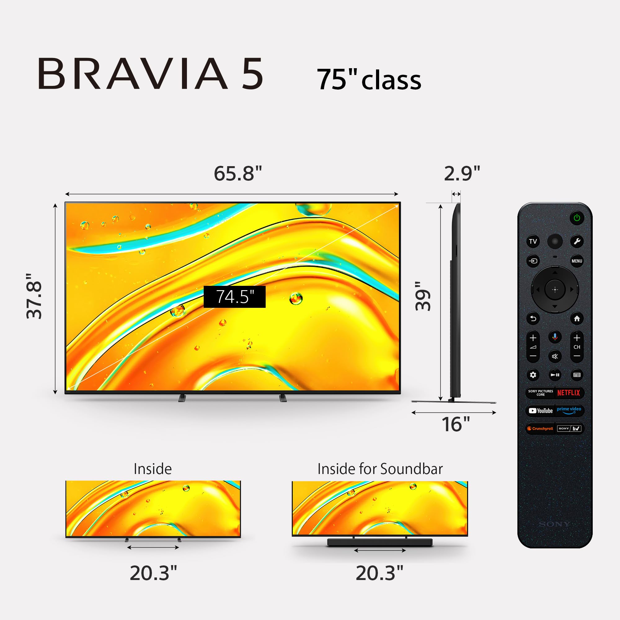 Sony BRAVIA 5 65 Inch TV, Mini LED, 4K Smart Google TV, XR Processor with AI Technology,120hz Television with Dolby Vision/Atmos, Exclusive Features for PlayStation®5, K-65XR50