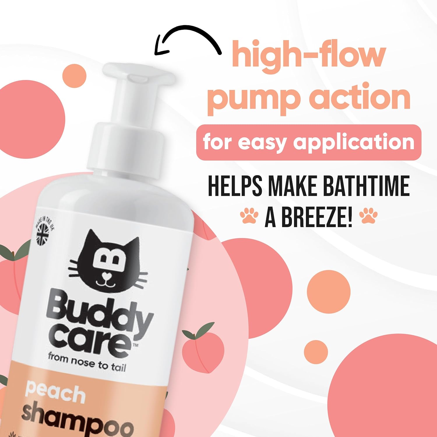 Buddycare Katzenshampoo für Katzen 500 ml Katzenshampoo mit Pfirsichduft zur Reinigung und zum Waschen